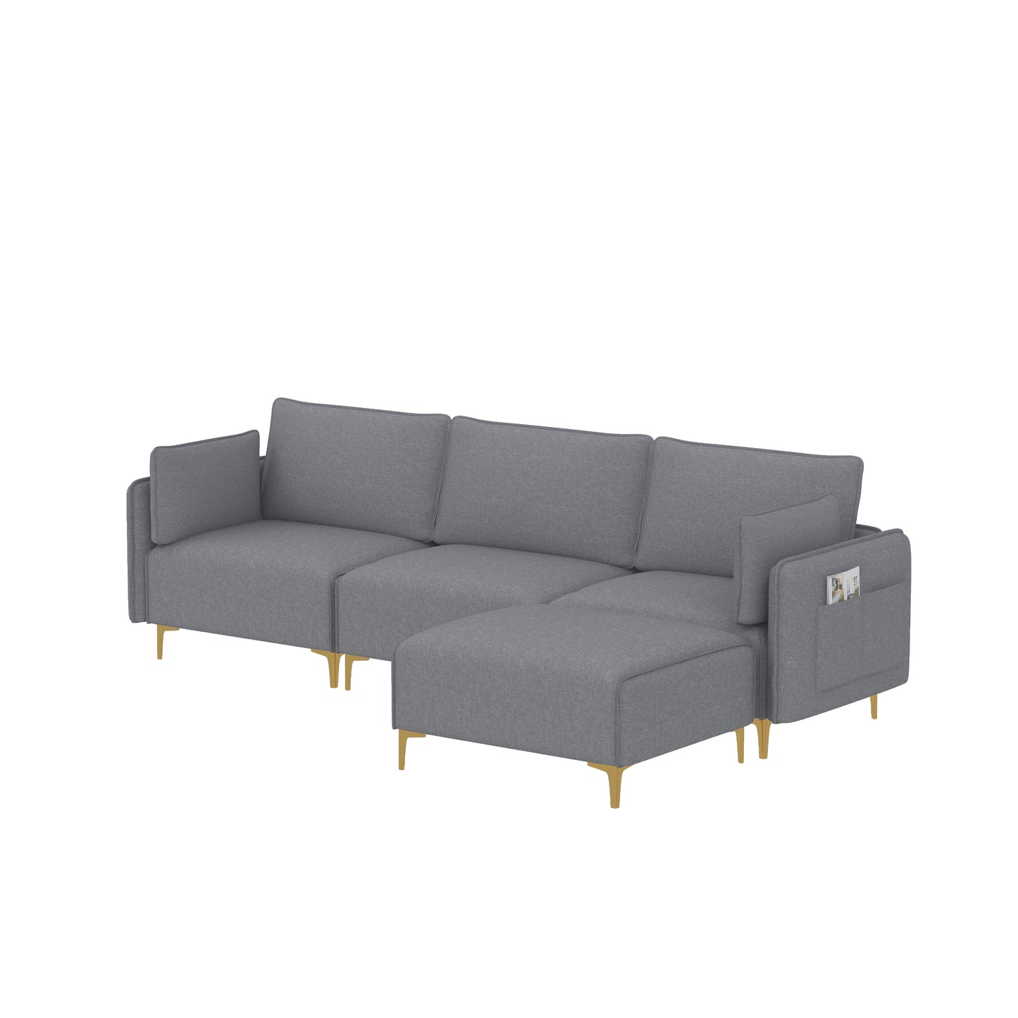 L Shape Sectional Sofa with USB Grey Fabric