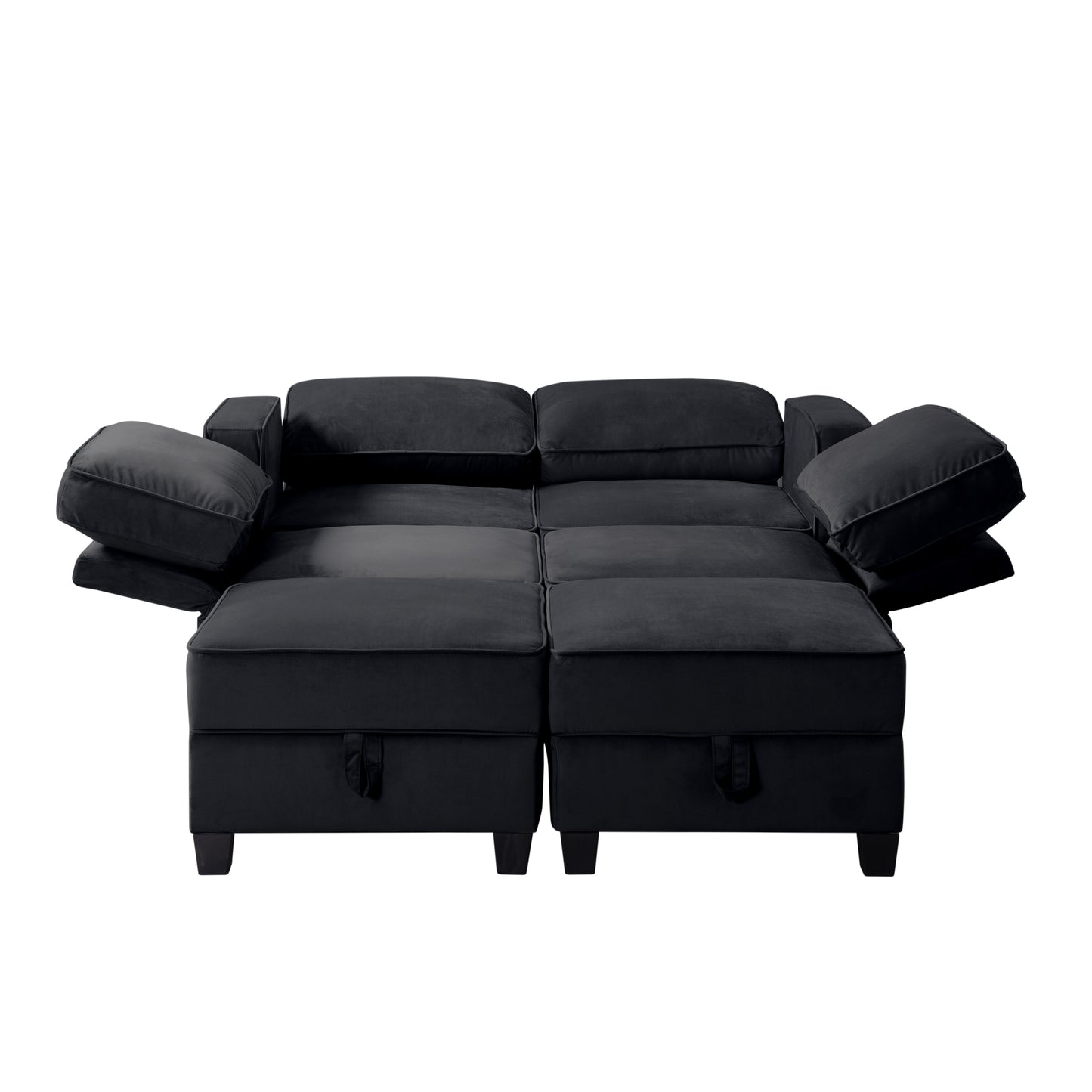 Black Velvet Symmetrical Modular Sectional Sofa with Ottoman - 116'' Square Arm (W223S00399)