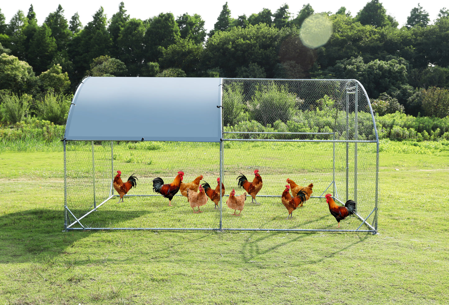 Large metal chicken coop upgrade three support steel wire impregnated plastic net cage, Oxford cloth silver plated waterproof UV protection, duck rabbit sheep bird outdoor house 9.2'W x 12.5'L x 6.5'H