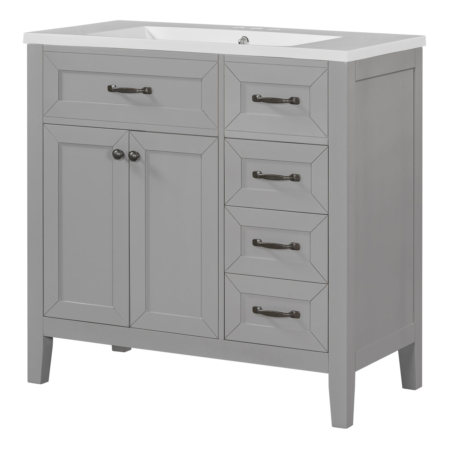 36" Bathroom Vanity with Sink Combo, Bathroom Cabinet with Drawers, Solid Frame and MDF Board, Grey