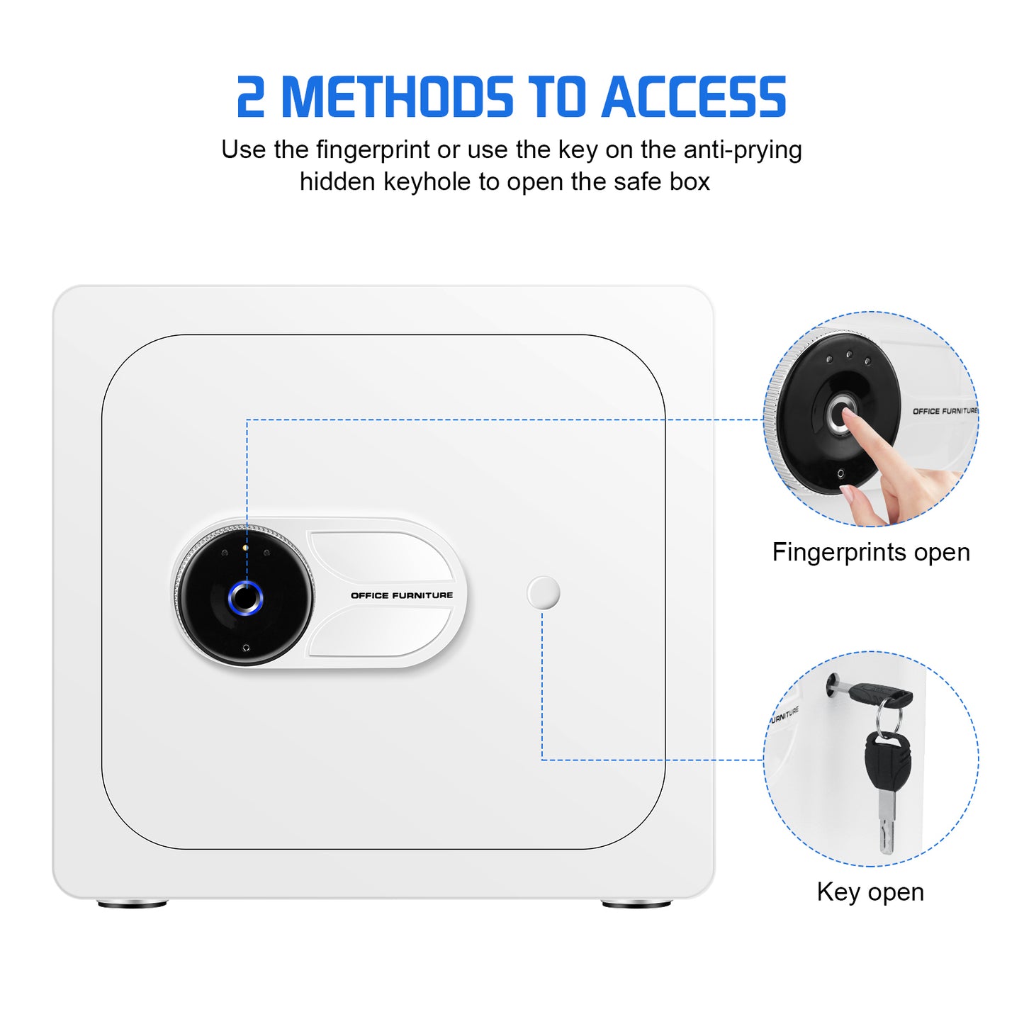 Secure White Safe Box with 1.5 Cubic Feet Capacity and 3 Opening Methods