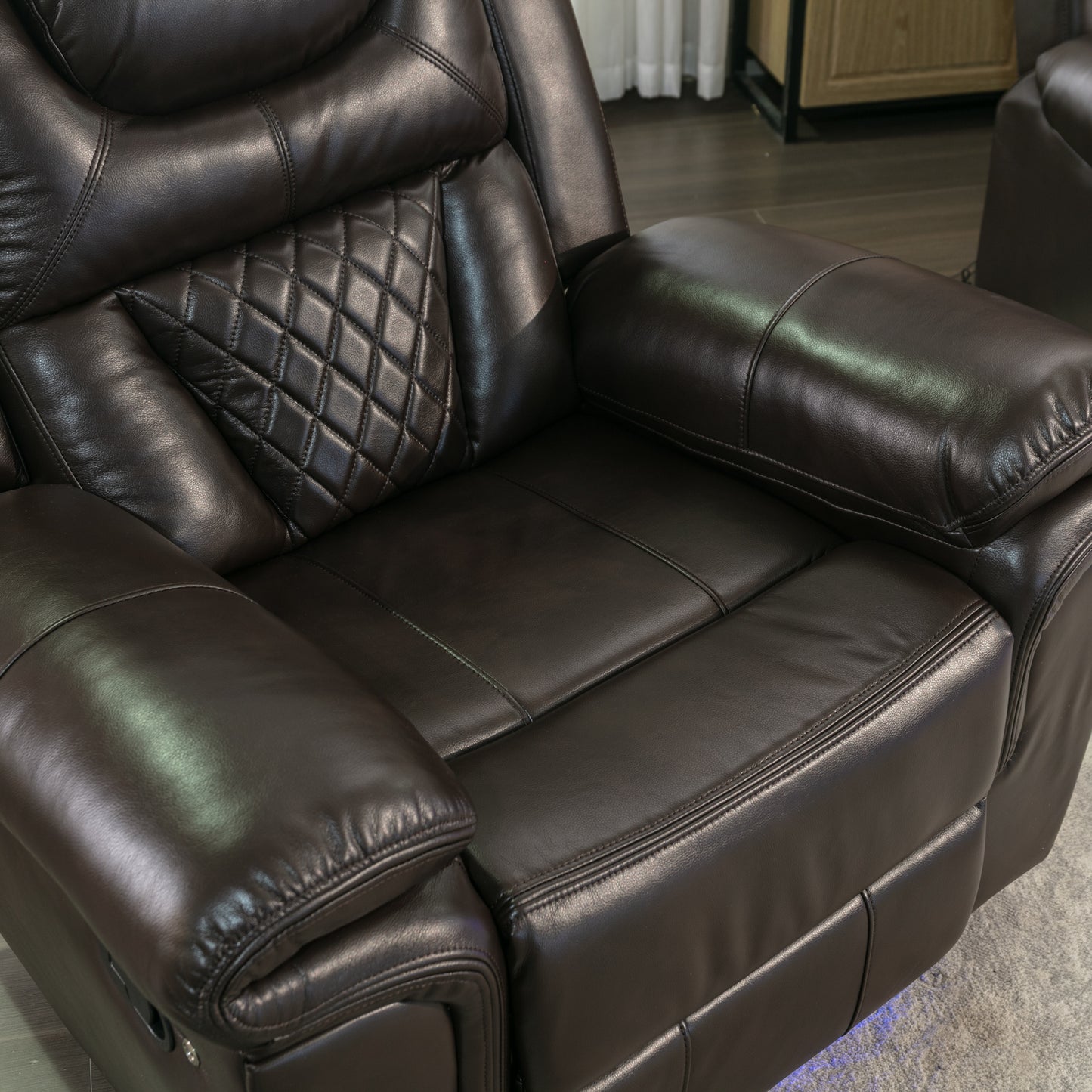 Brown Home Theater Recliner Chair with LED Lights and Manual Recline