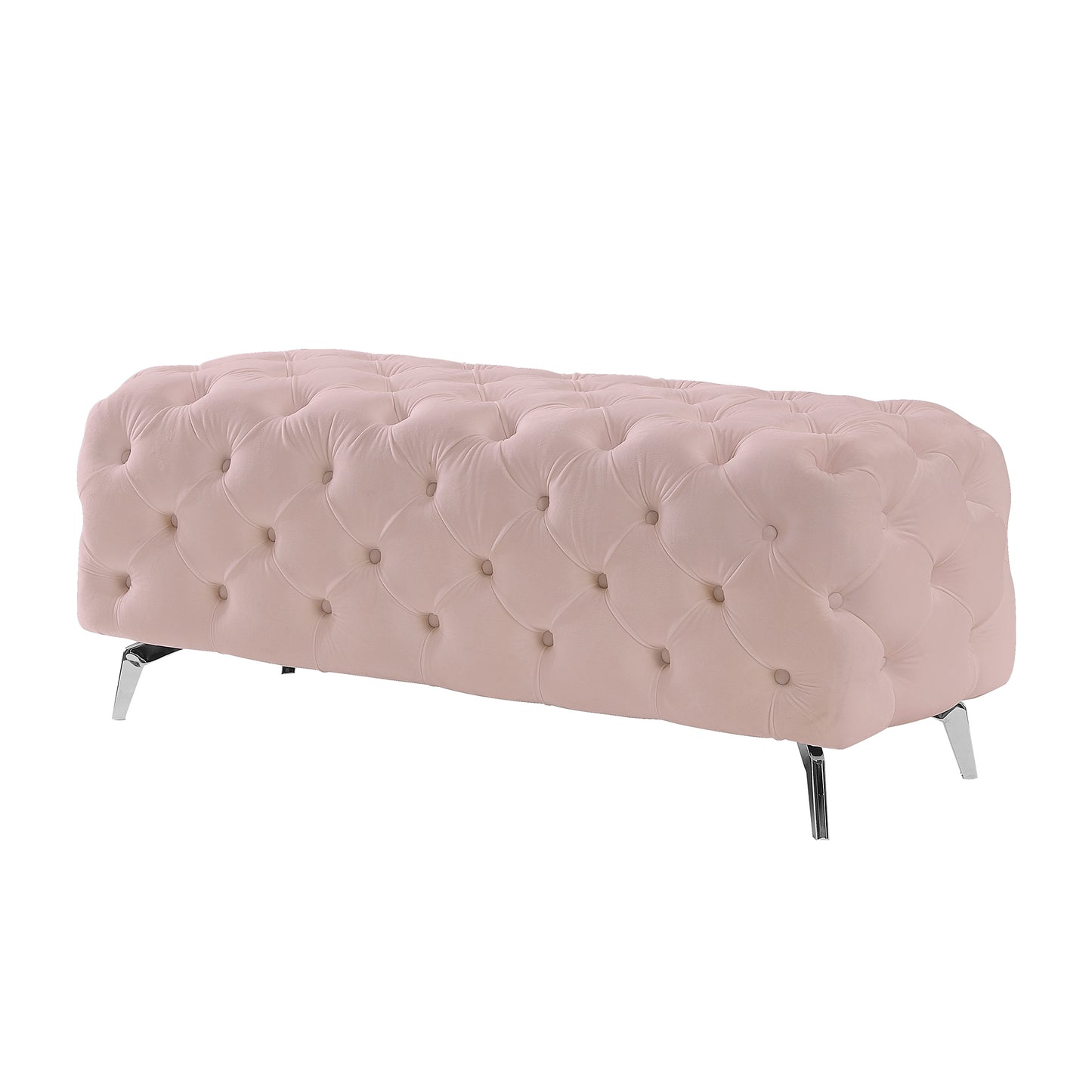 Button-Tufted Ottoman Bench, Upholstered Velvet Footrest Stool Accent Bench for Entryway Living Room Bedroom.