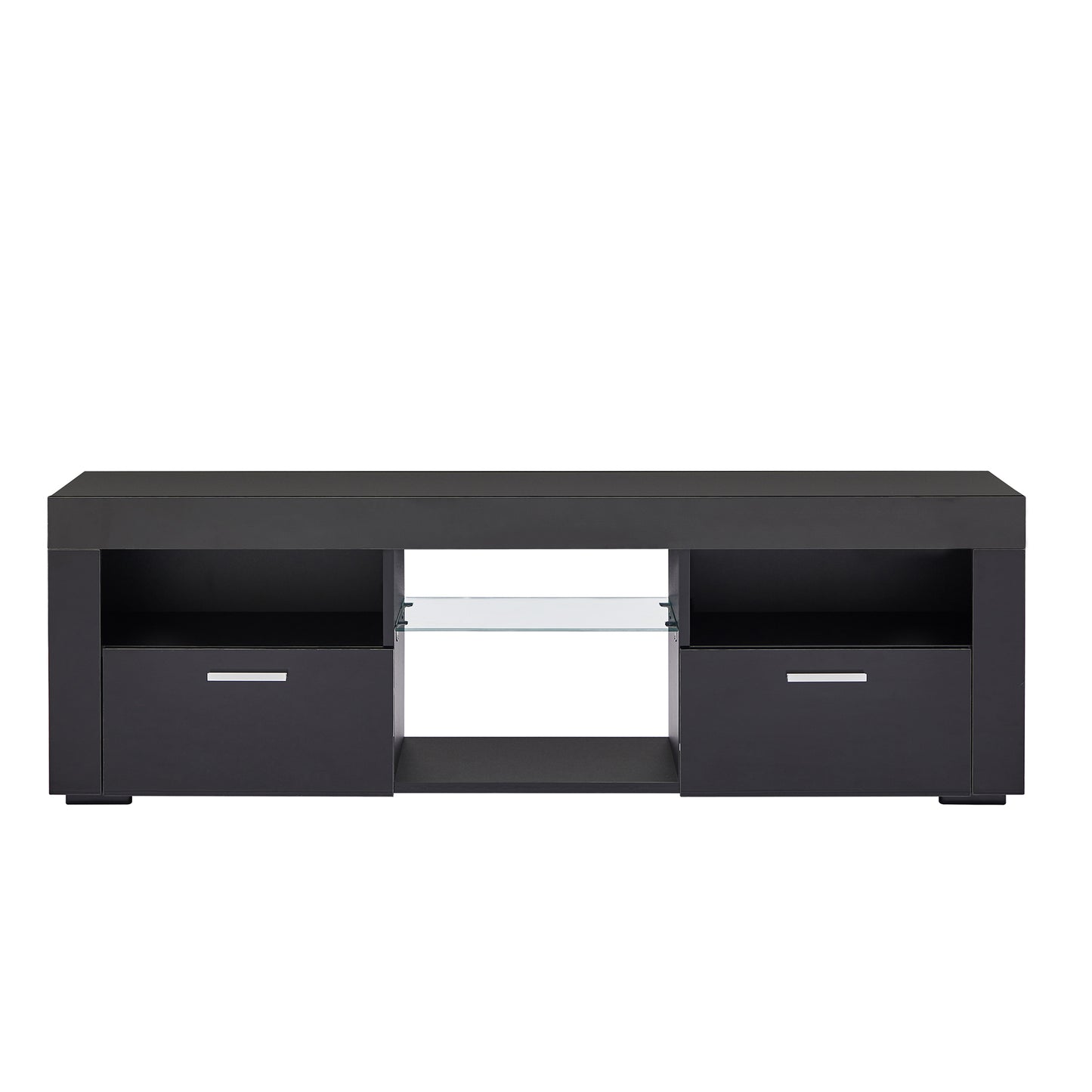 Modern Black TV Stand with LED Lights and High Gloss Front Cabinet - Versatile Assembly for Any Room - Black Color