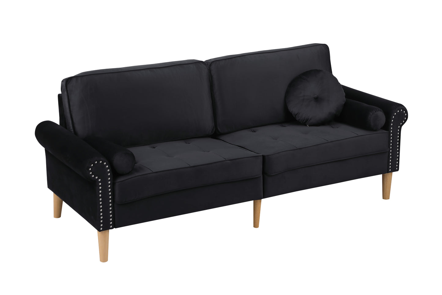 Living Room Sofa,3-Seater Sofa , with  Copper Nail on Arms ,Three Pillow,Black