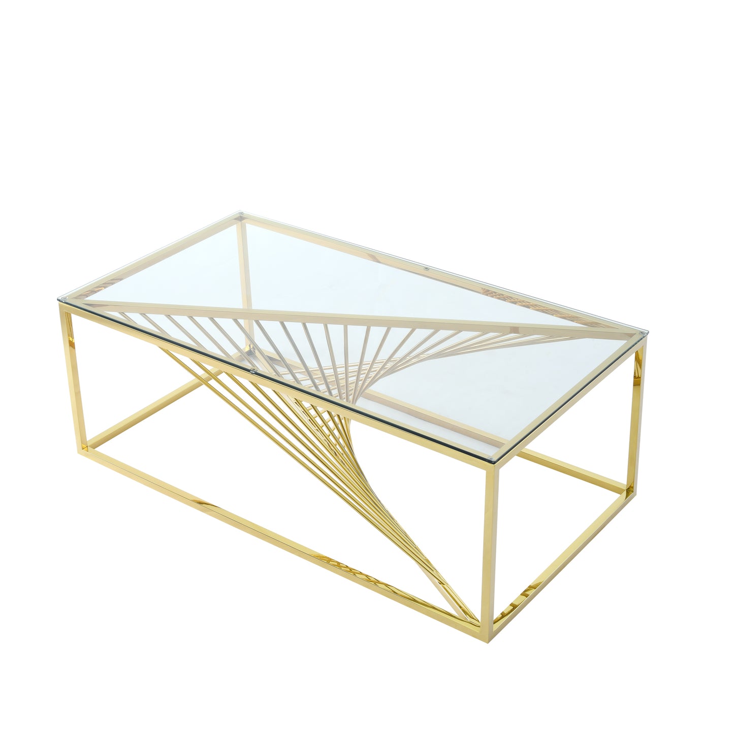 Luxurious Gold Stainless Steel Coffee Table with Clear Glass Top