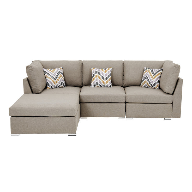 Amira Beige Sofa Set with Ottoman and Pillows