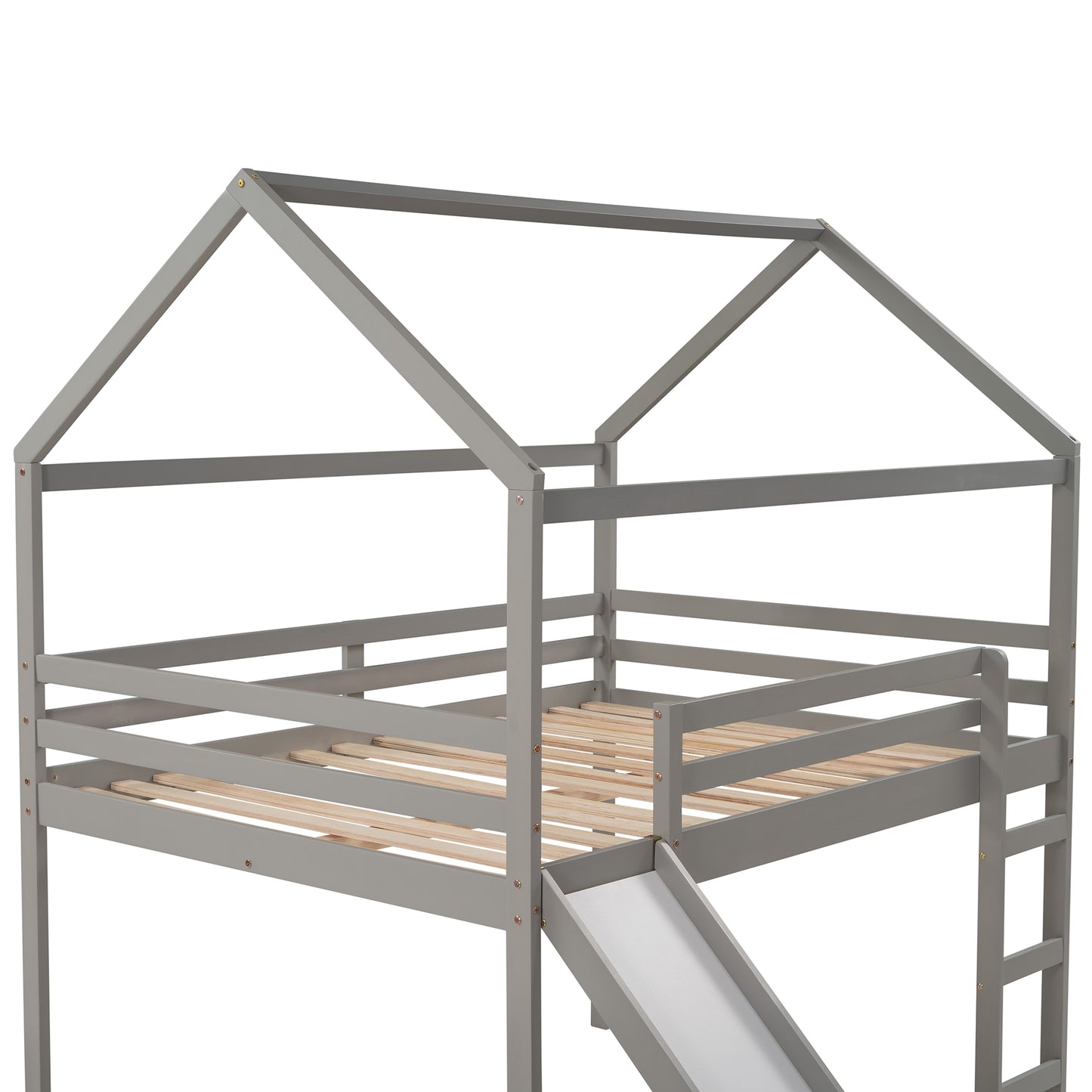 Full Size Loft Bed with Slide, House Bed with Slide,Gray( :WF281161AAE)