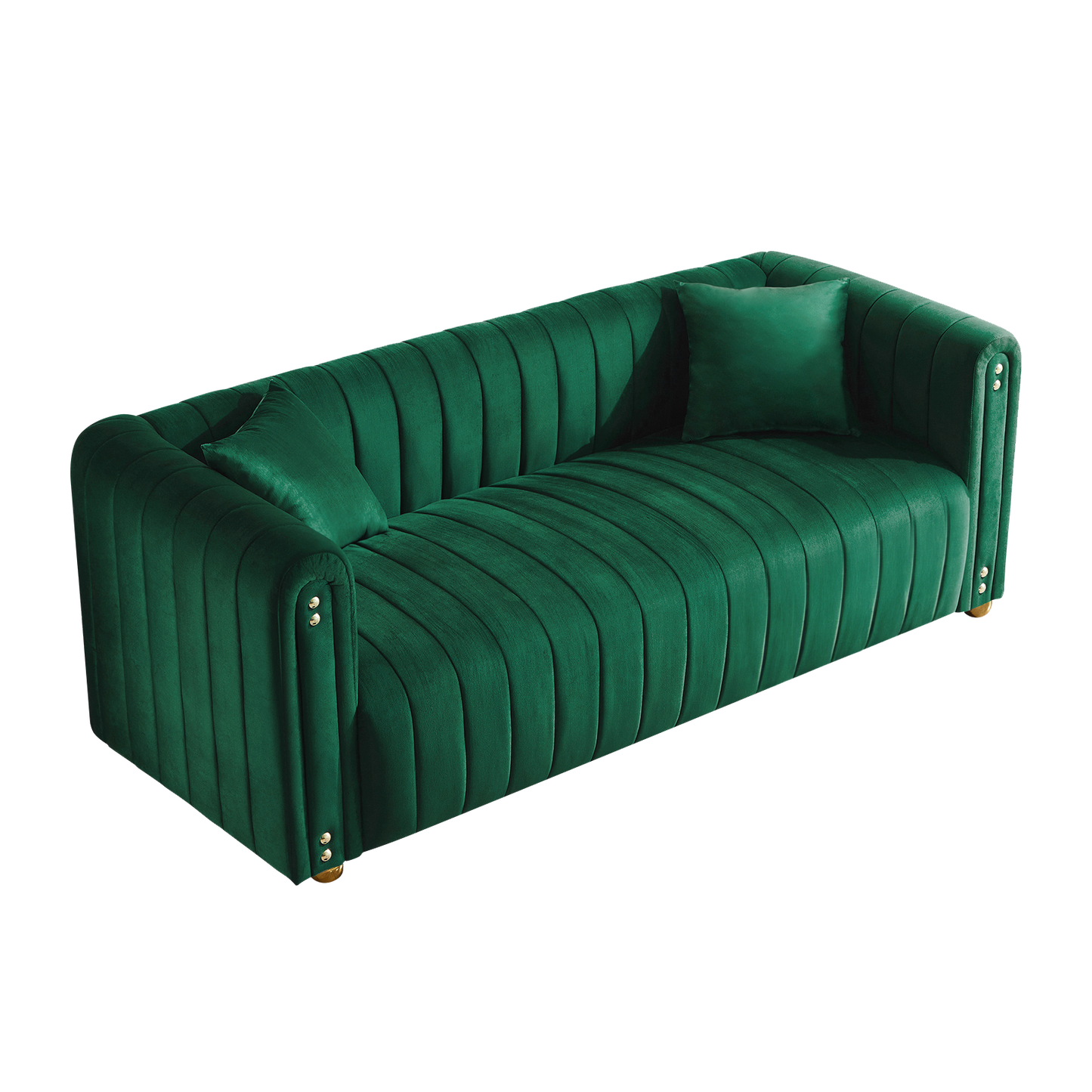 Sumptuous Green Velvet Sofa with Vertical Channel Tufting - 79.92 Comfortable Living Room Couch