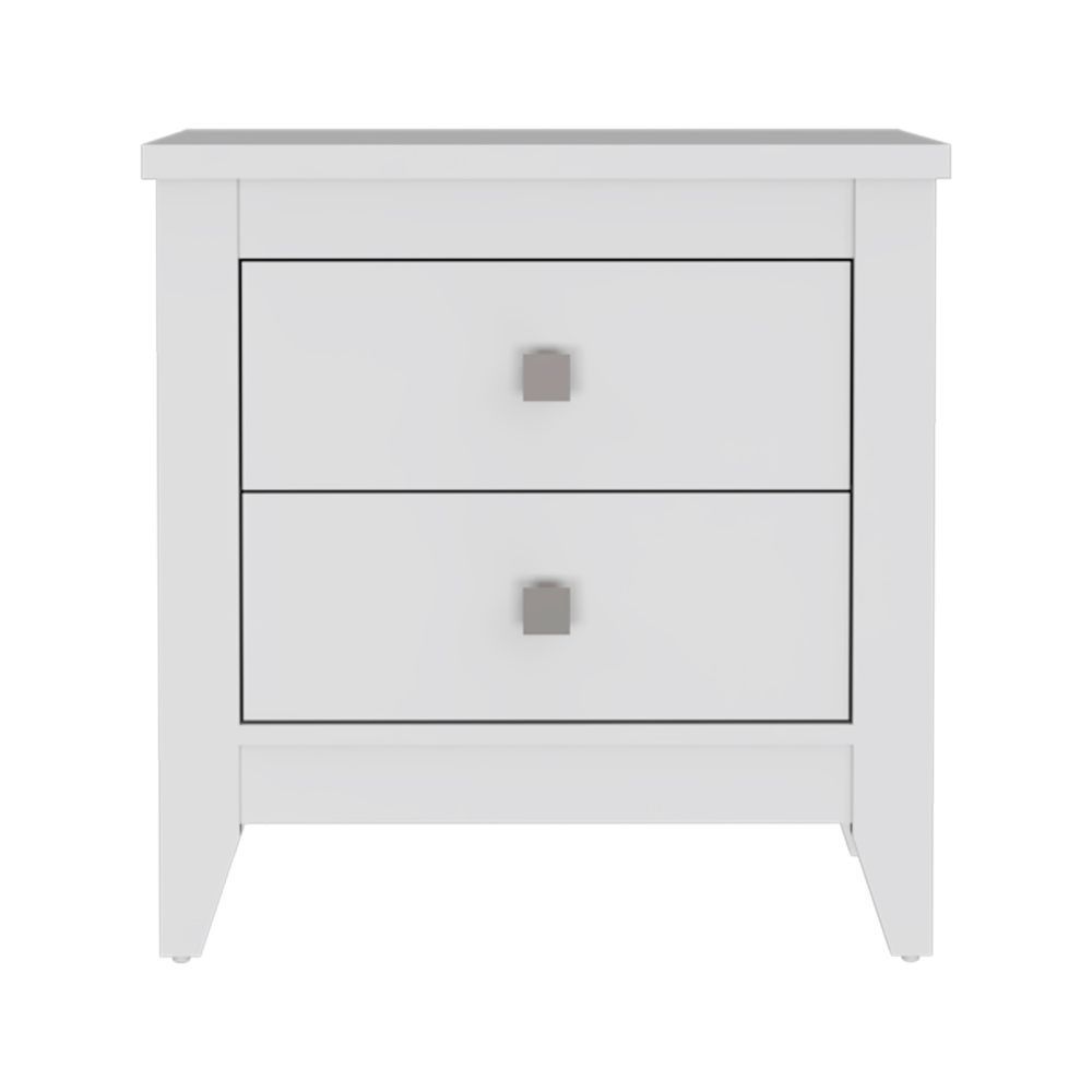 Amara Nightstand, Two Shelves, Four Legs -White