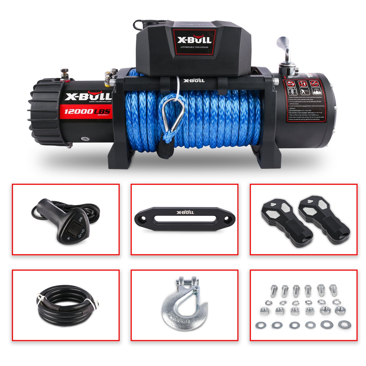 X-BULL 12000 lbs Electric Winch with Synthetic Rope for Truck, Jeep, and SUV Towing