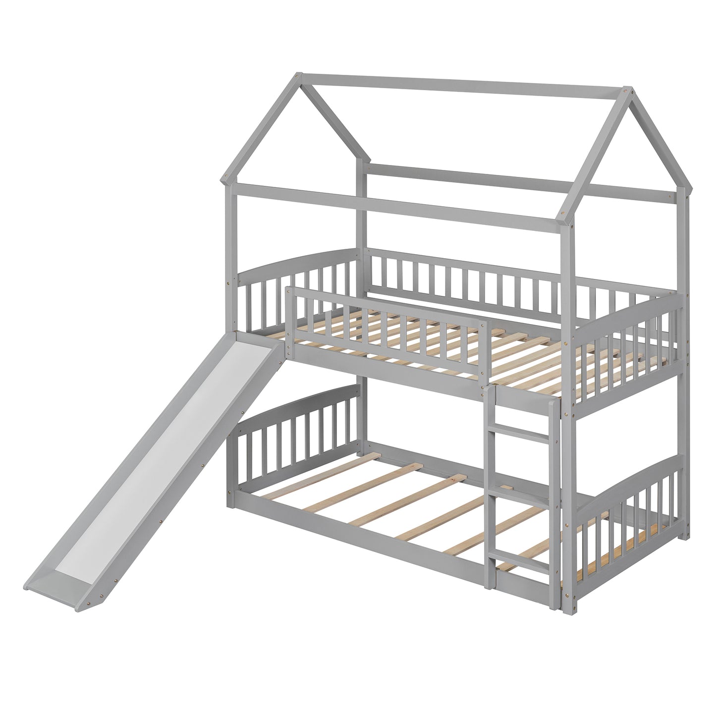 Bunk Bed with Playhouse Design and Slide