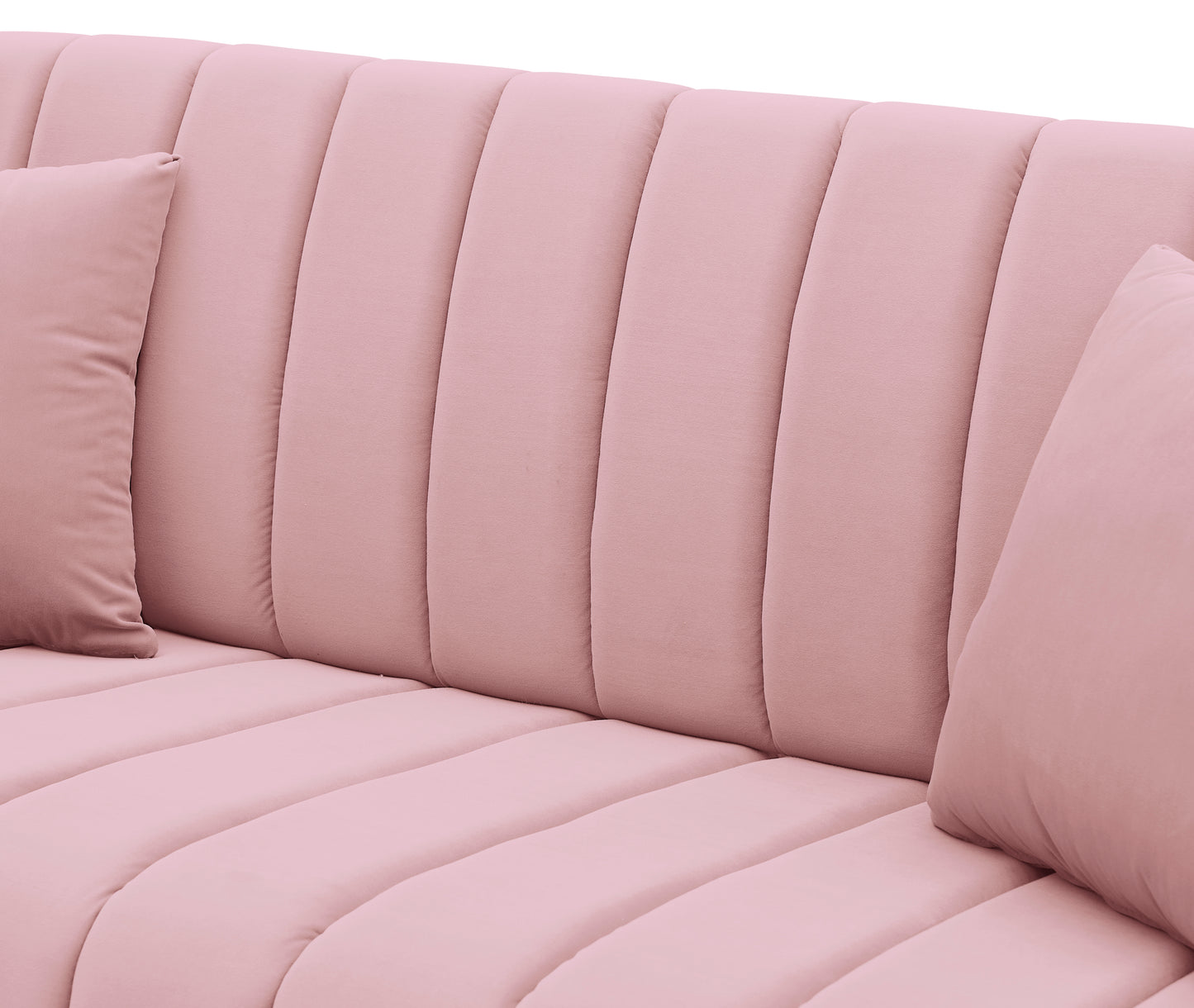 [New Design] Modern and comfortable pink Australian cashmere fabric sofa, comfortable loveseat with two throw pillows