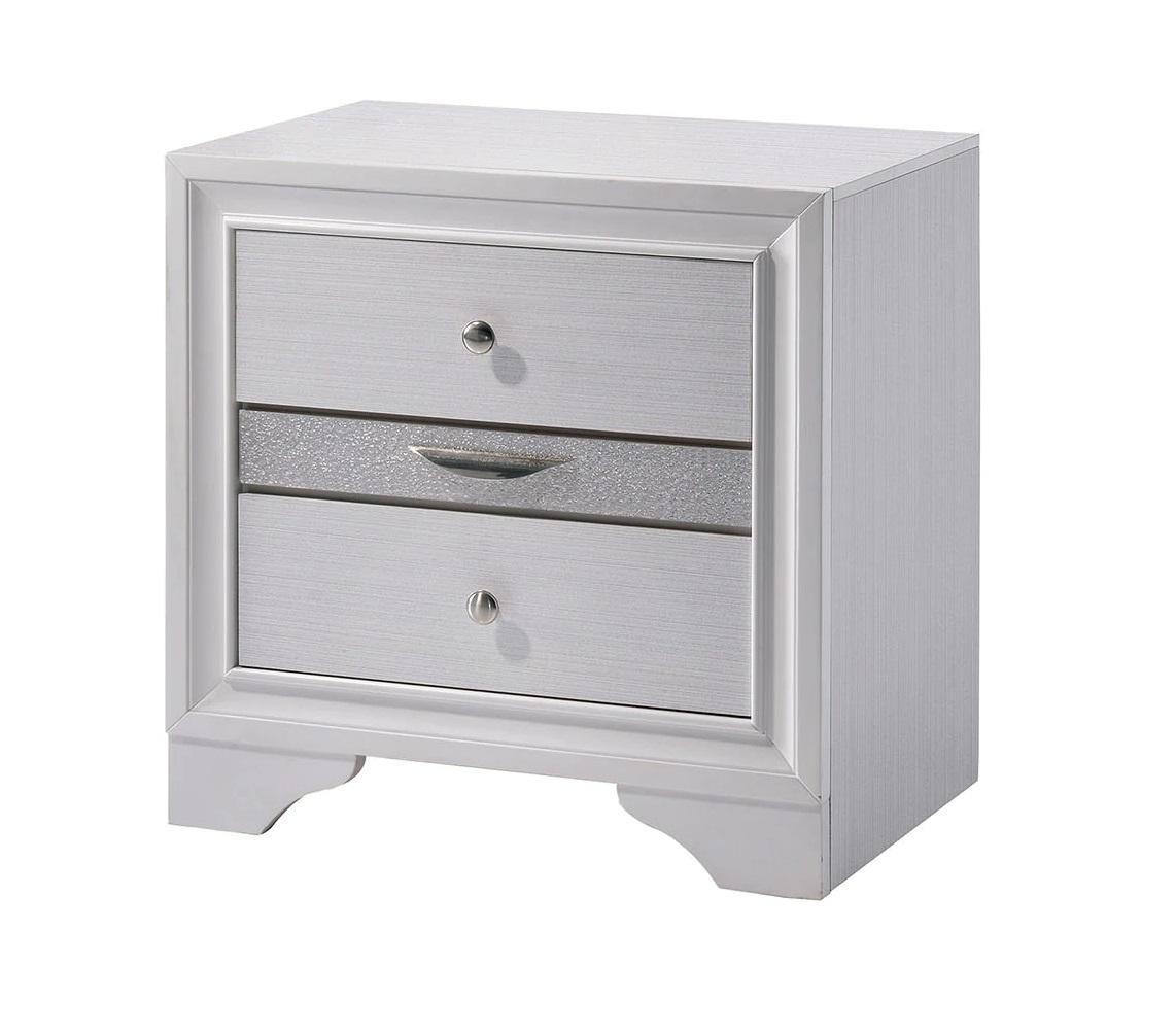 Contemporary 1pc Nightstand White Finish Silver Accents Hidden Jewelry Drawer Nickel Round Knob Bedside Table Bedroom Furniture