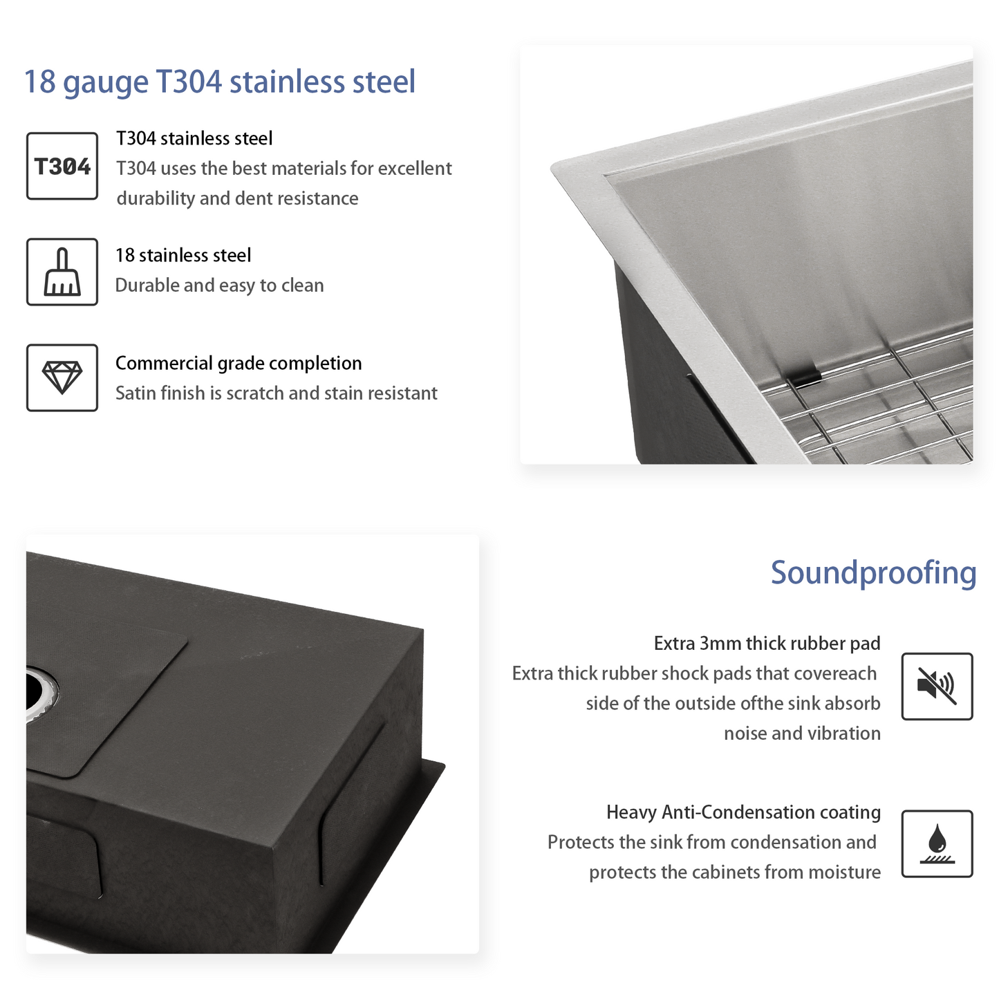 Stainless Steel 33 Inch Undermount Single Bowl Kitchen Sink