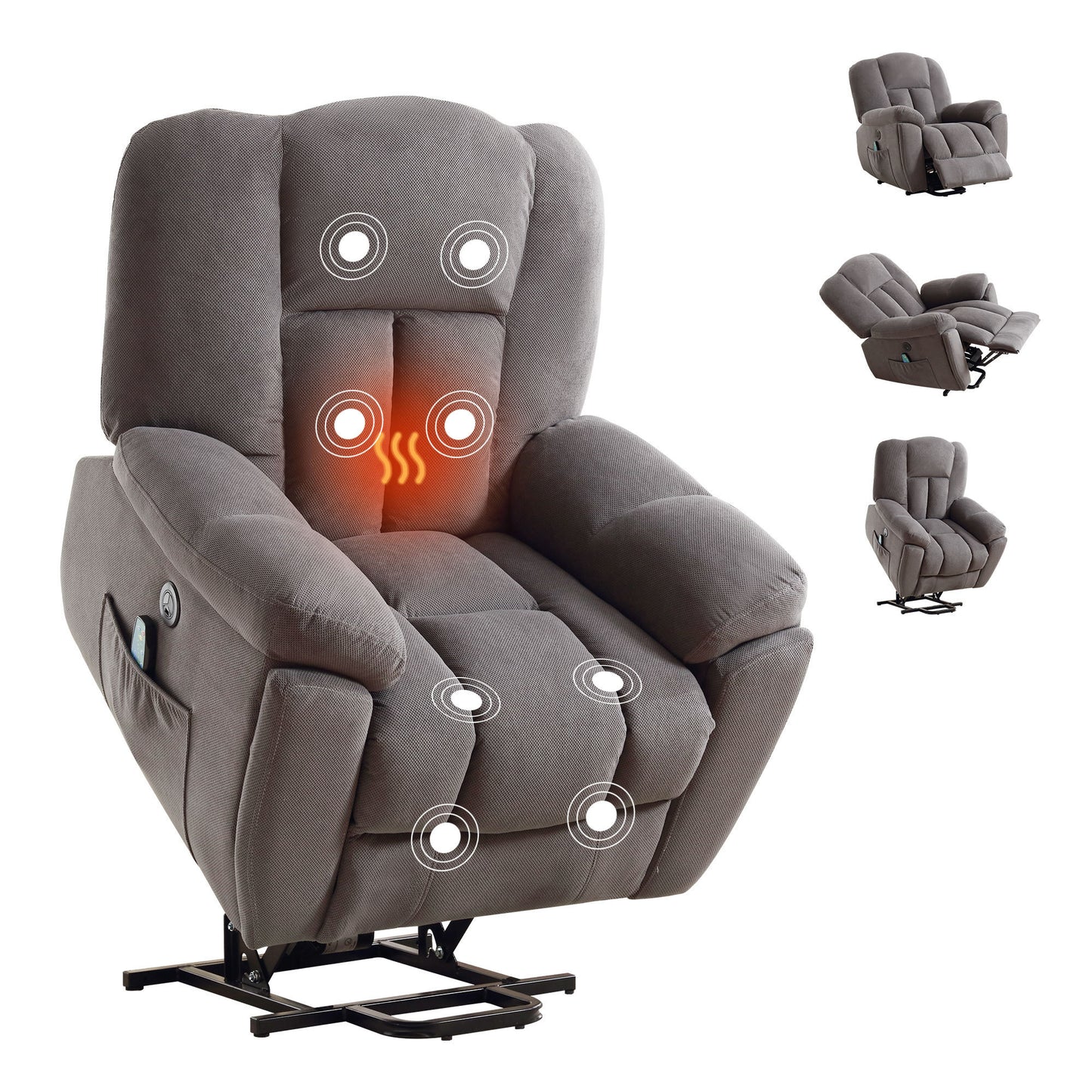 Electric Power Lift Recliner Chair with Heat and Massage - Grey