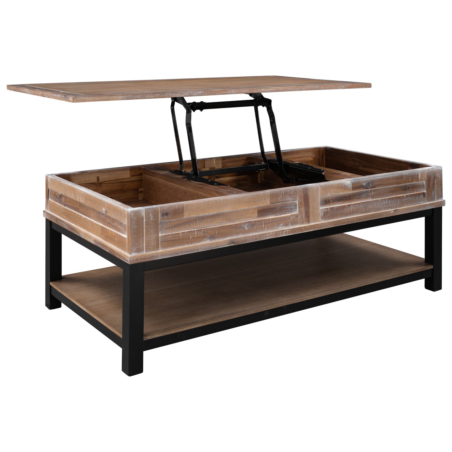 Elegant Lift Top Coffee Table with Storage Shelf - Brown Acacia Blend