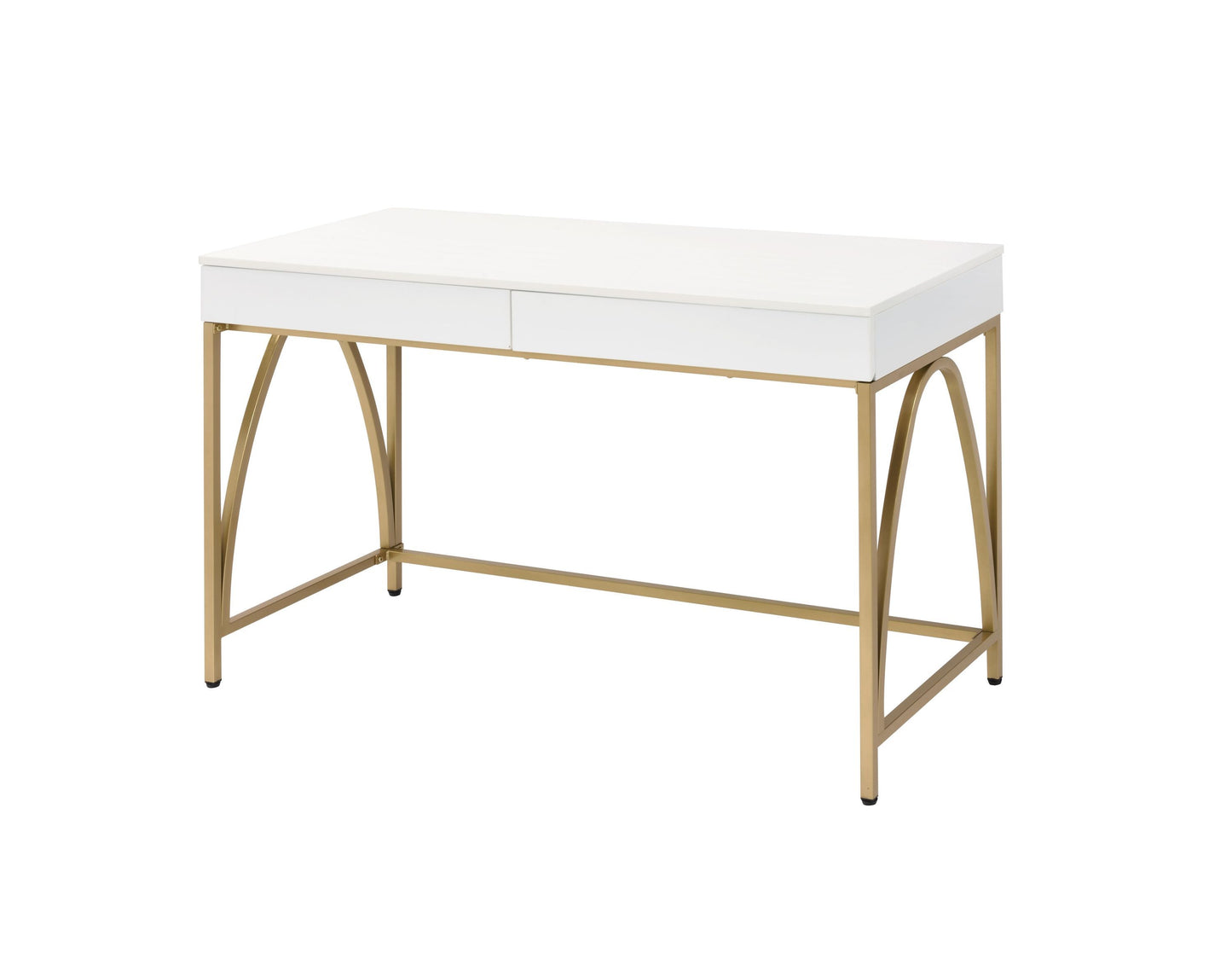 Sleek White and Gold Lightmane Desk with Drawers in High Gloss