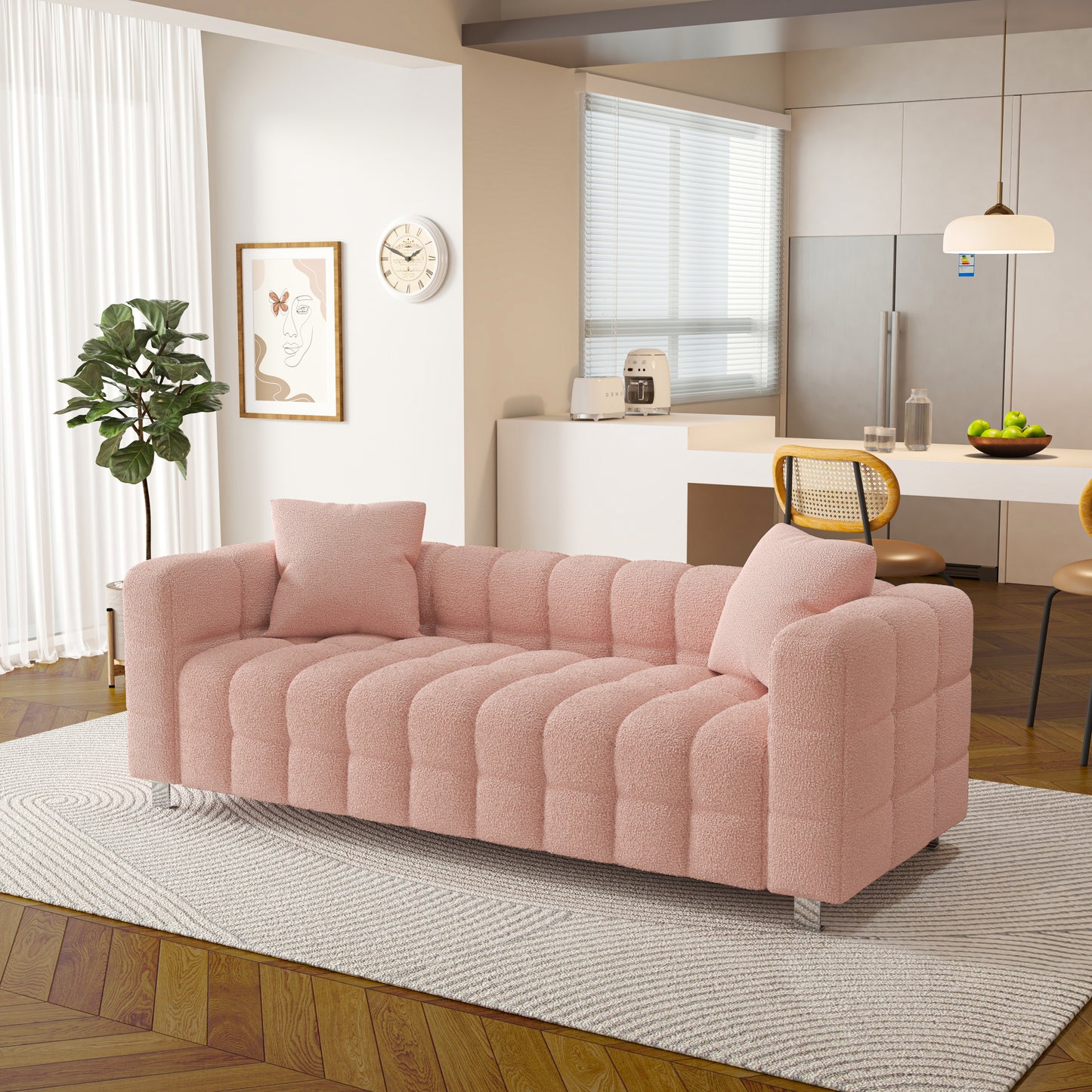 80 Pink Fleece Sofa with Two Pillows for Living Room and Bedroom