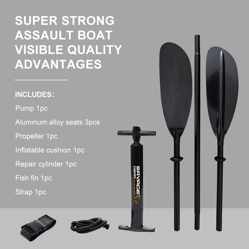 2 Person Inflatable Kayak Fishing PVC  Kayak Boat the Dimension is 130'' *43'*11.8''  Inflatable Boat Rescue Rubber Rowing Boat with Pump,  Aluminum Alloy Seat, Paddle, Inflatable Mat, Repair Kit, Fin