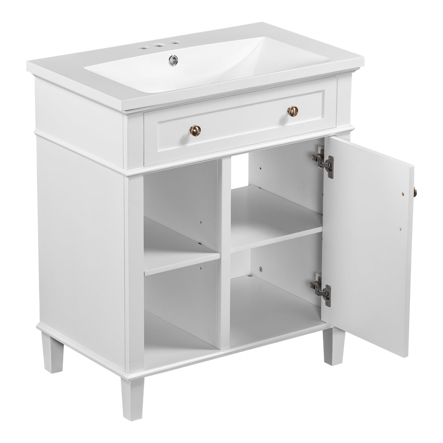 30" Bathroom Vanity with Ceramic Sink Set, One Cabinet and Adjustable Shelf, White