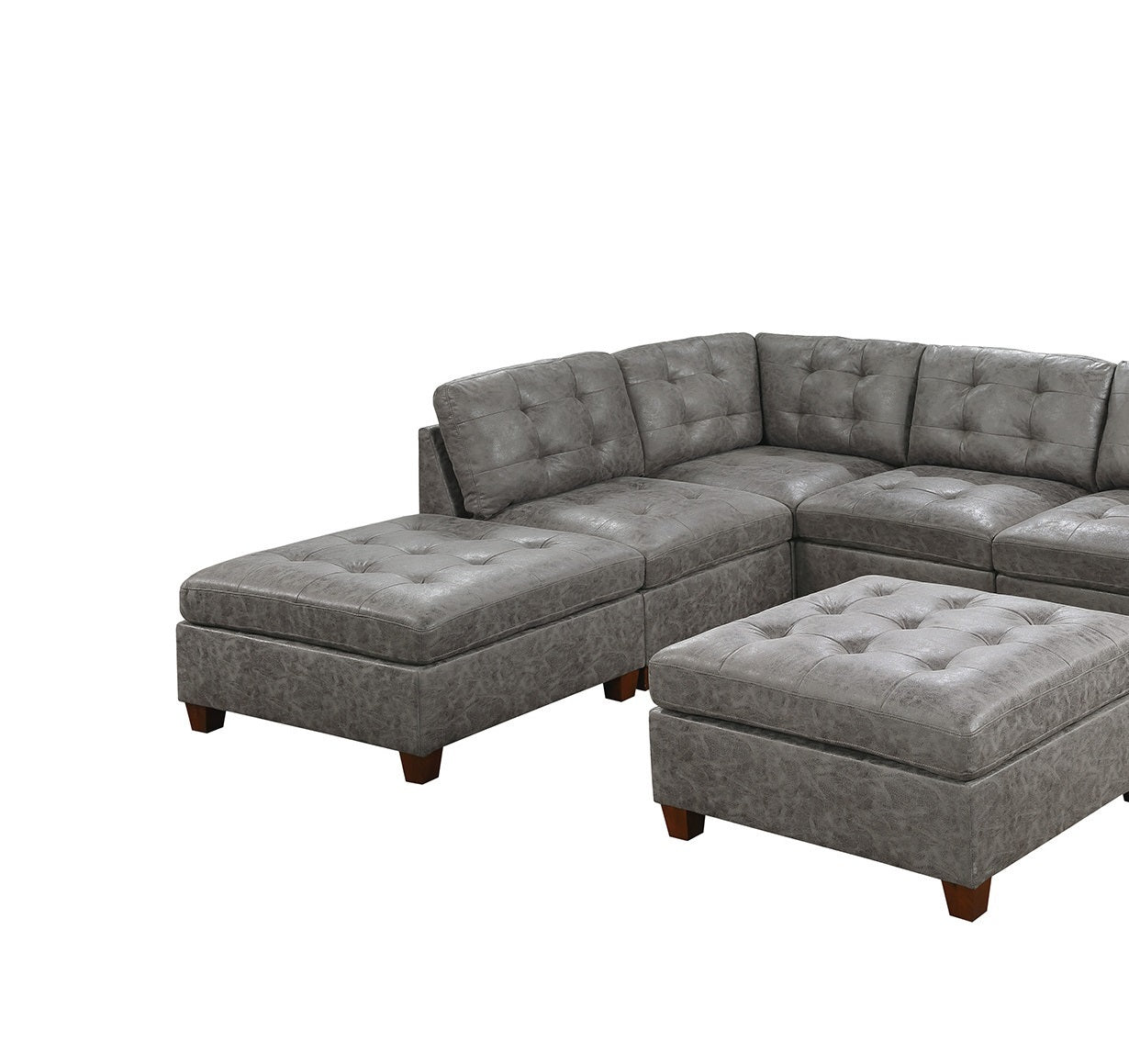 Sophisticated Antique Grey Modular Sectional 7pc Set with Tufted Leatherette Design