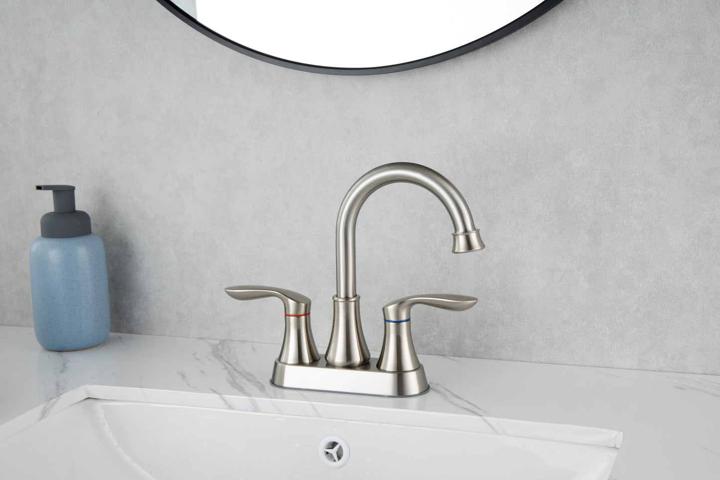 Brushed Nickel 2-Handle Lavatory Faucet with Metal Pop-up Drain and Supply Lines