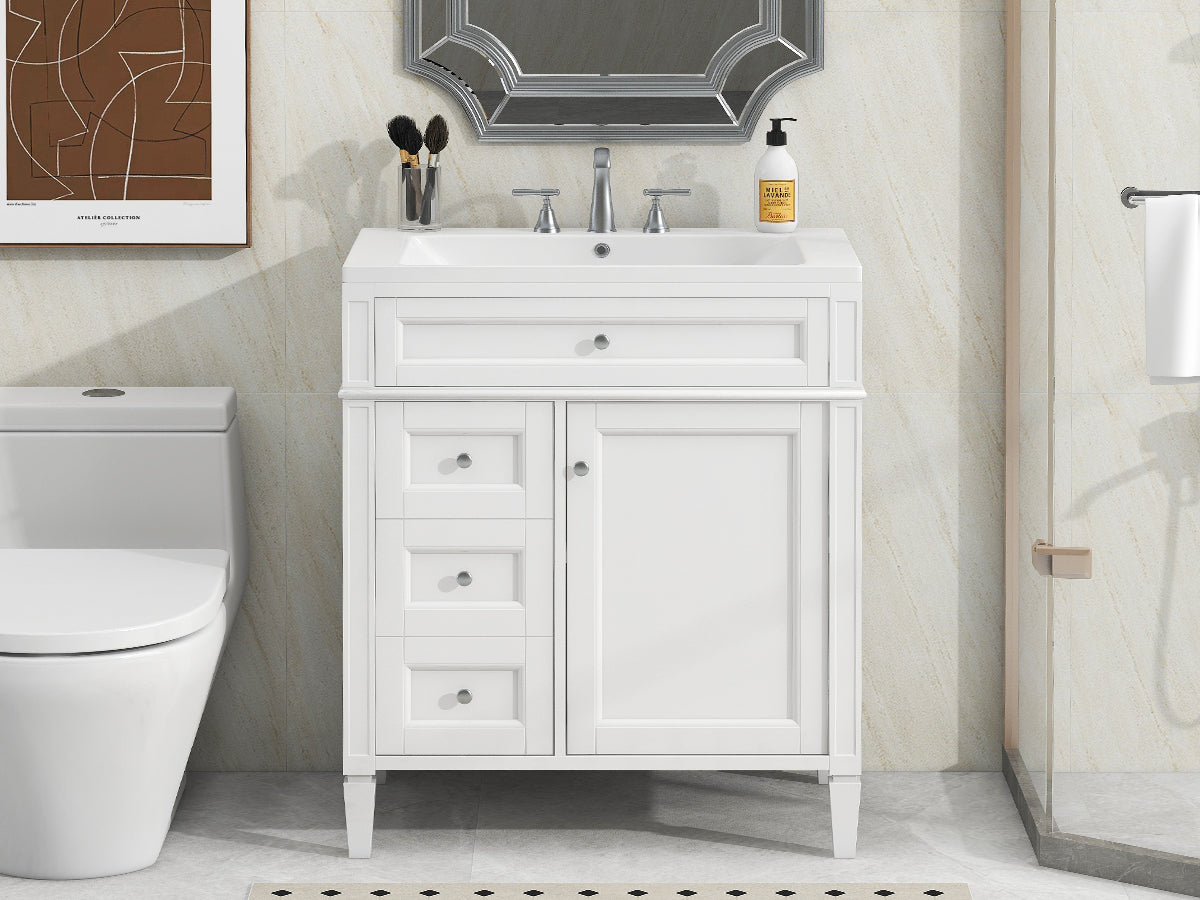 30'' Bathroom Vanity with Top Sink, Modern Bathroom Storage Cabinet with 2 Drawers and a Tip-out Drawer, Single Sink Bathroom Vanity