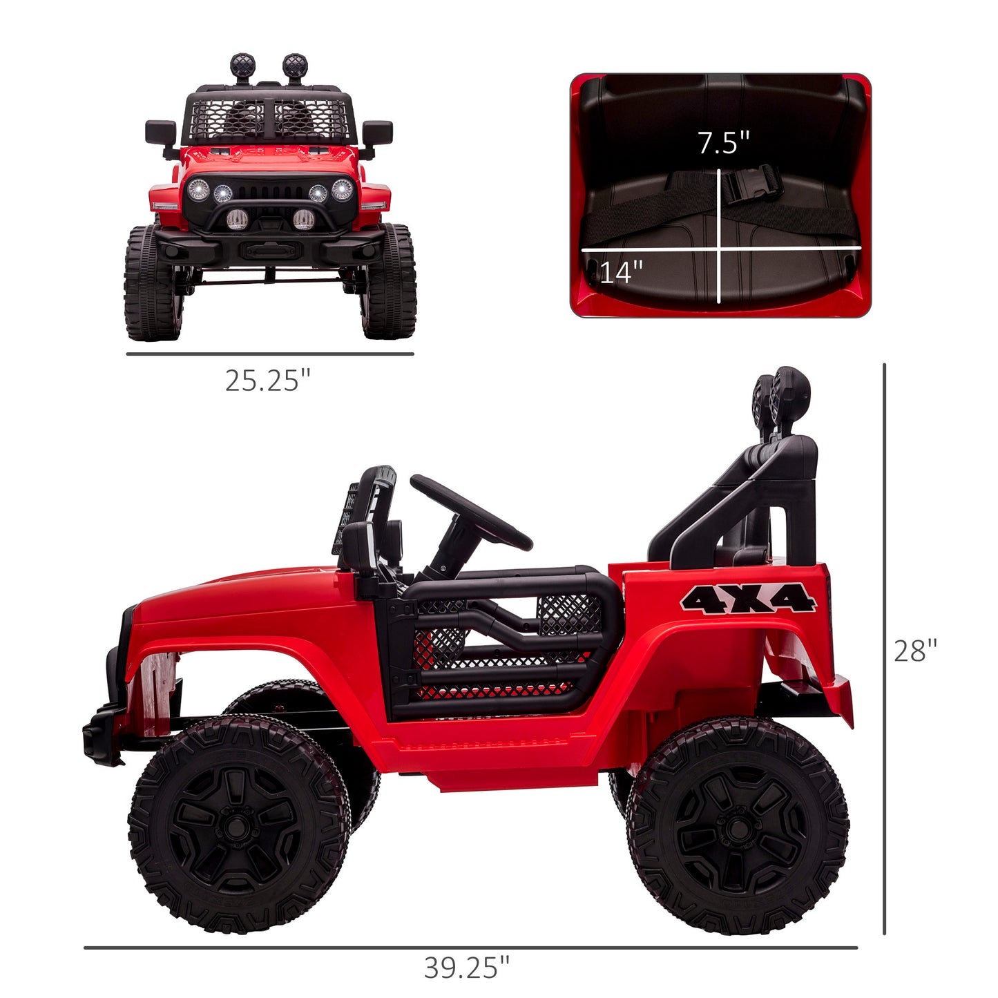 Aosom 12V Kids Ride On Truck with Parent Remote Control, Electric Battery Powered Toy Car with Spring Suspension, Adjustable Speed, LED Lights and Horn, Red