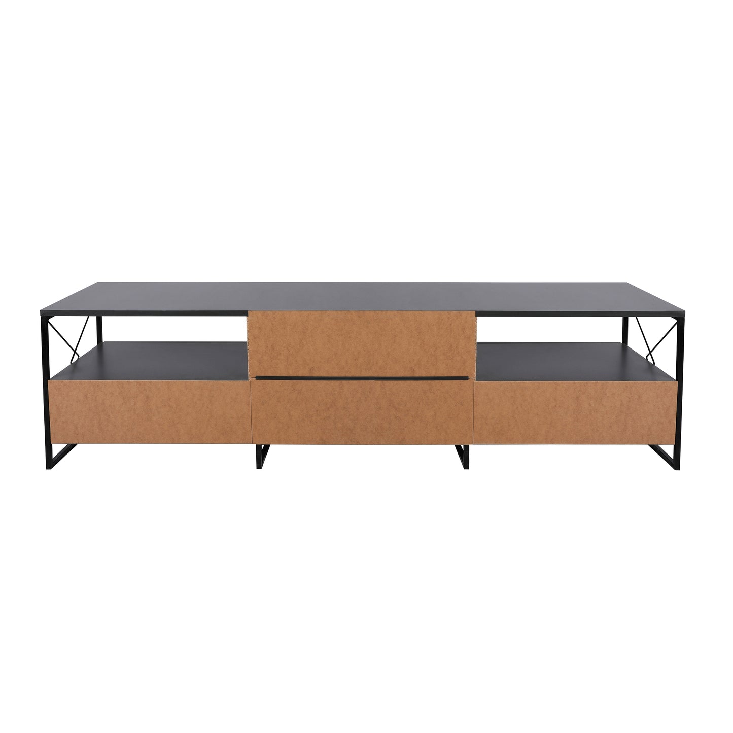 71-Inch Industrial Wooden TV Stand with Metal Frame and Storage Options, Brown and Black