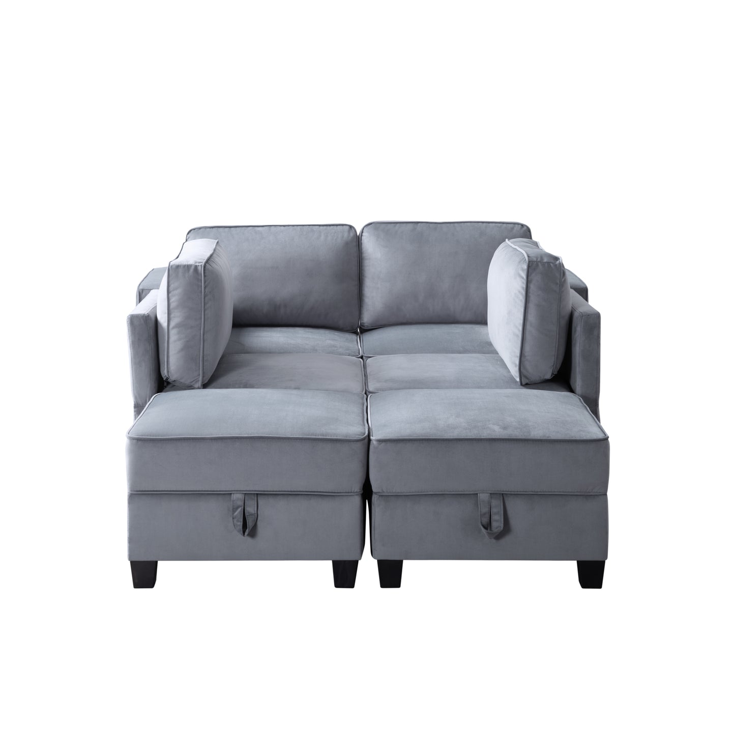 116'' Symmetrical Modular Sectional Sofa with Ottoman in Dark Gray Velvet