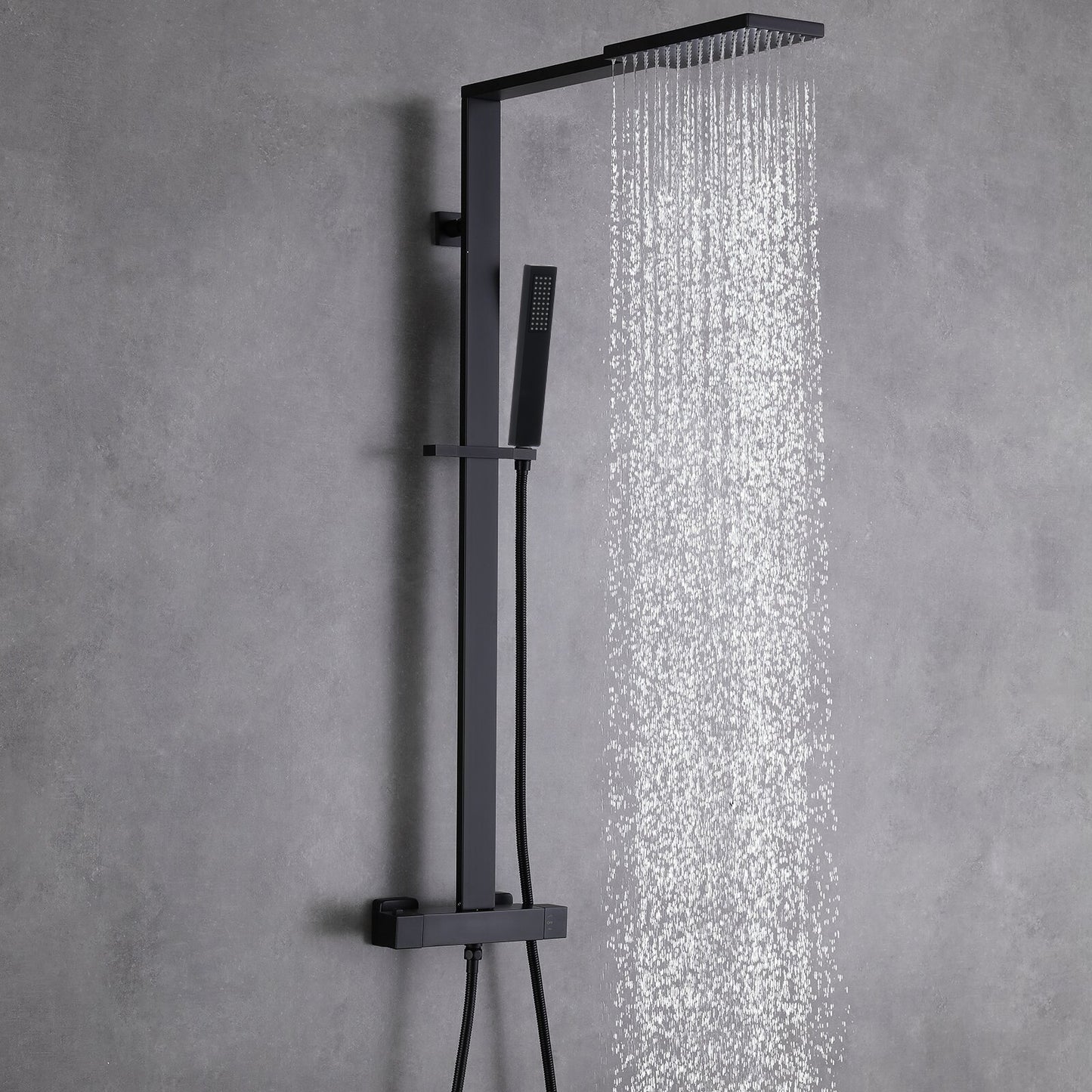 Matte Black 2-Function Thermostatic Shower System With Rainfall Shower Head