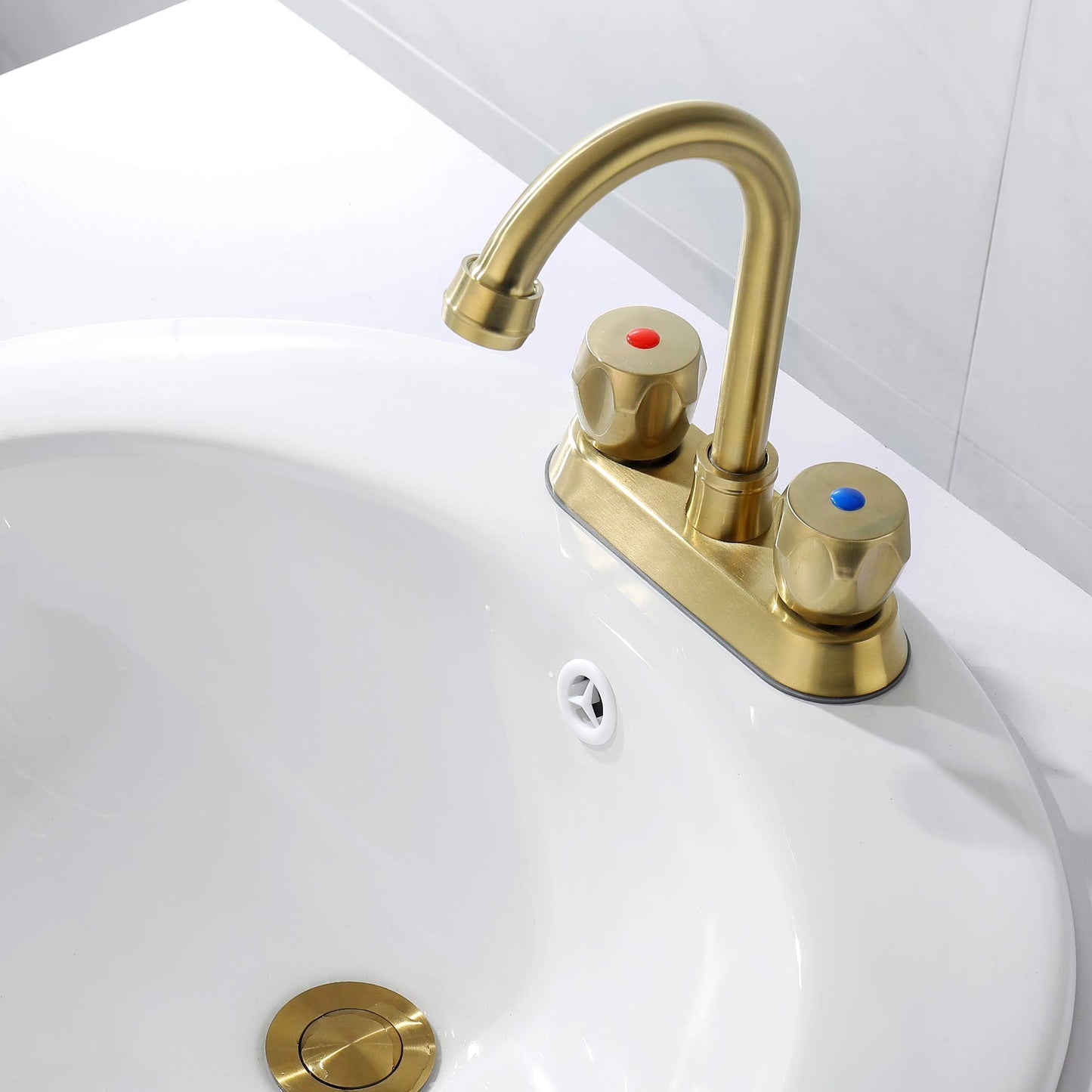 2-Handle Stainless Steel Bathroom Faucet Set with Brushed Gold Finish