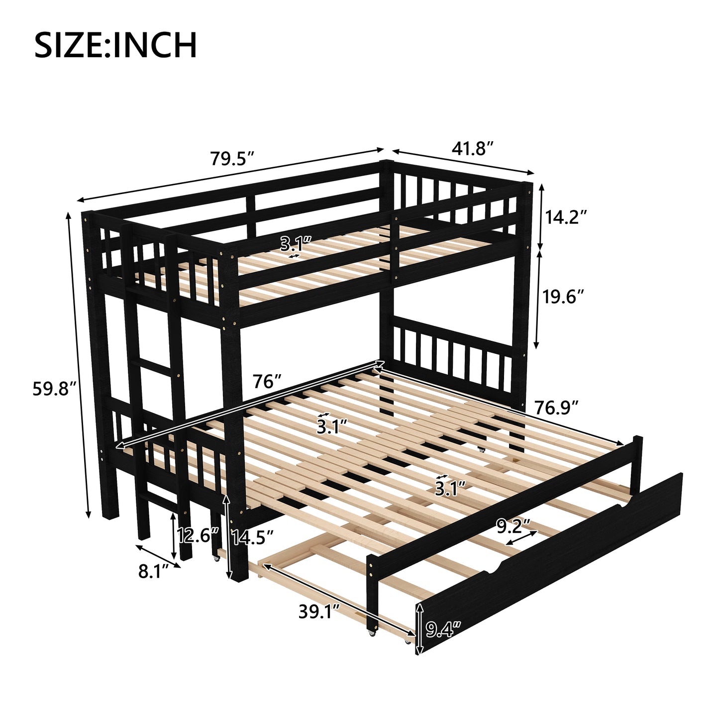 Compact Espresso Bunk Bed with Trundle and Pull-out Sleep Options