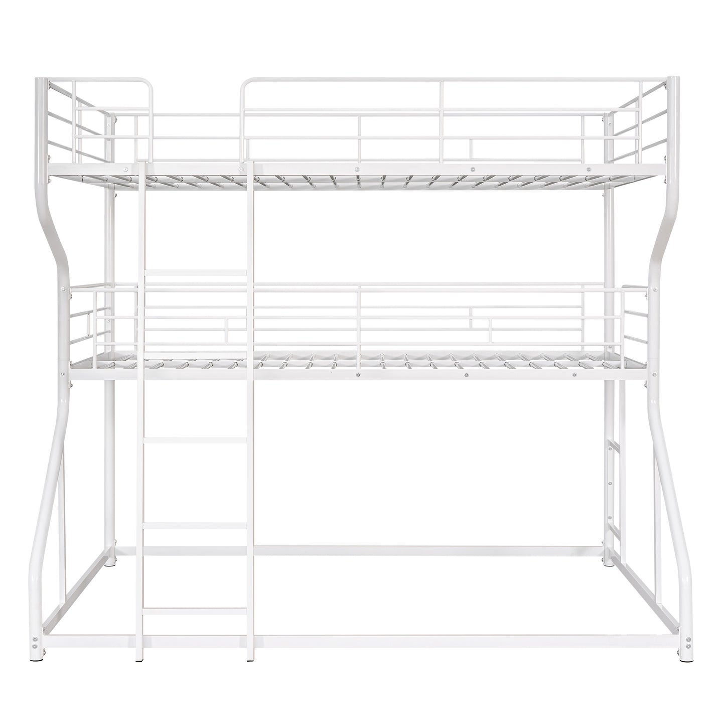 White Triple Bunk Bed Set with Full XL, Twin XL, and Queen Size Layers