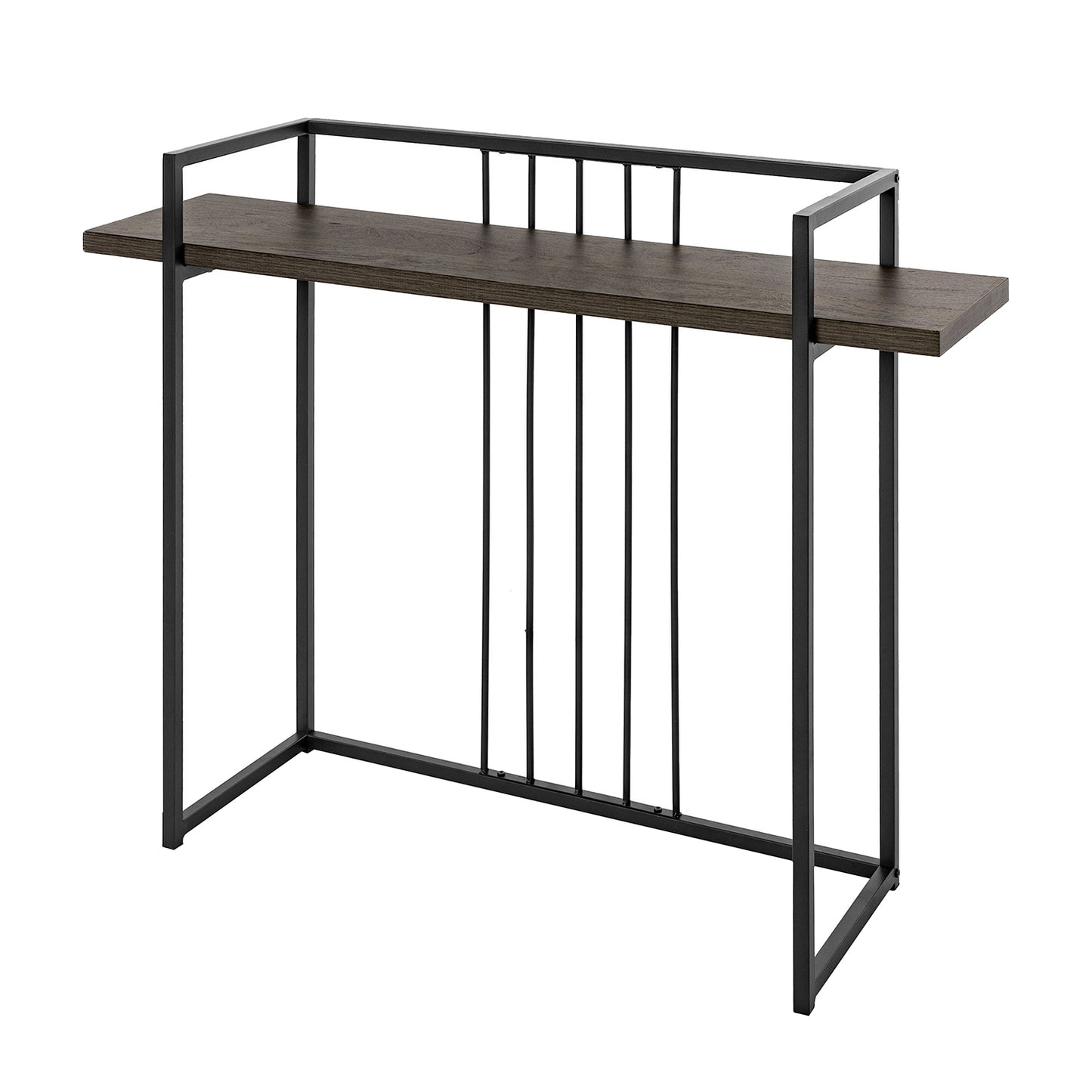 Compact Walnut and Black Console Table with Ample Storage Space