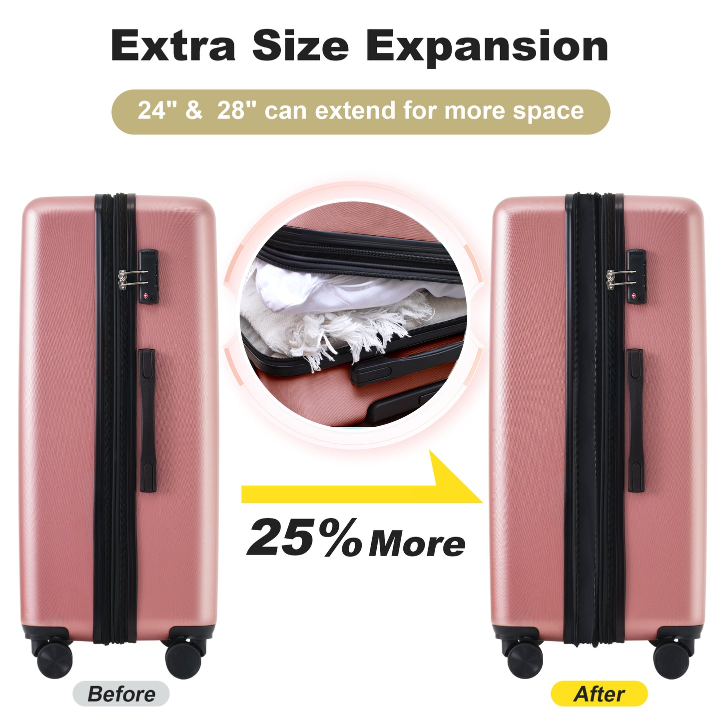 Hardshell Luggage Sets 2 Pieces 24"+28" Expandable Luggages Spinner Suitcase with TSA Lock Lightweight