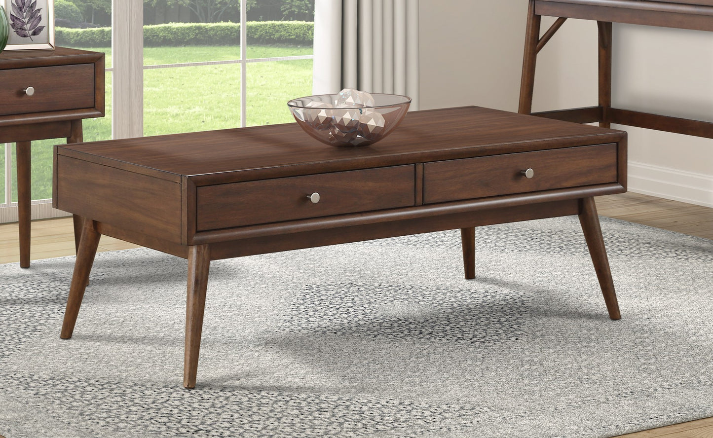 Retro Modern Style Coffee Table with Drawers in Brown Finish Furniture