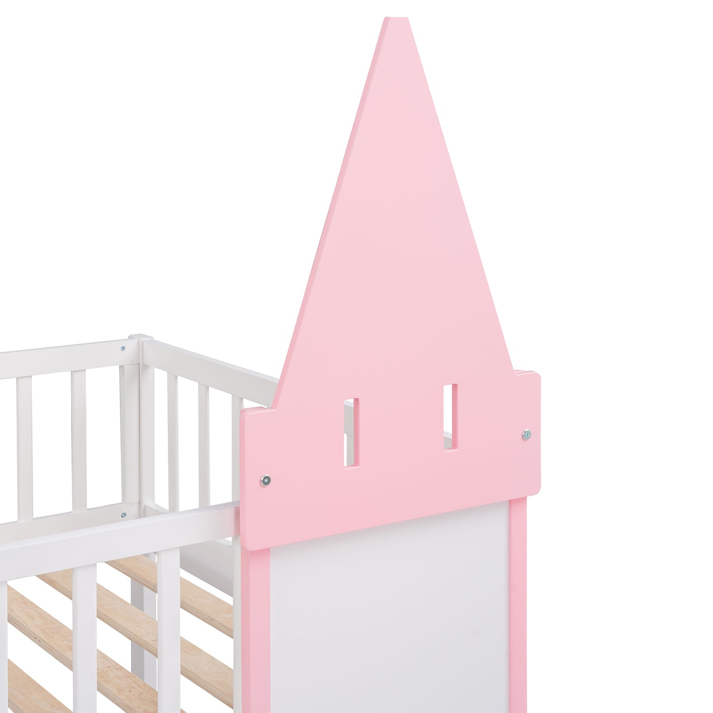 Twin Pink Castle Bunk Bed with Ladder & Play Space