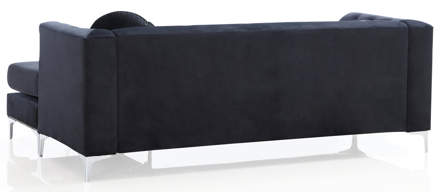 Elegant Black Velvet Sofa Chaise with Chrome Accents