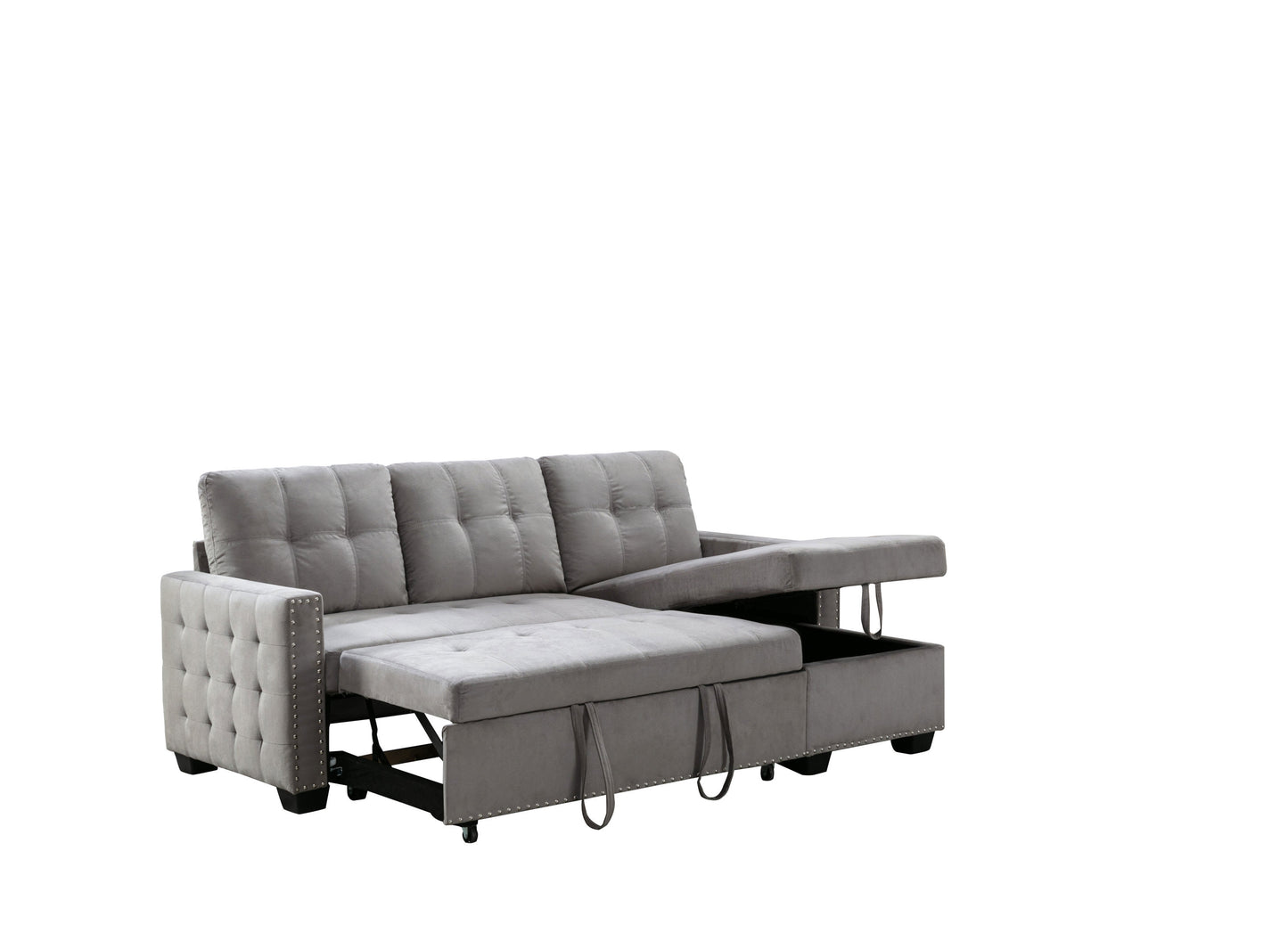 77 Inch Light Grey Reversible Sectional Sleeper Sofa Bed with Storage Chaise