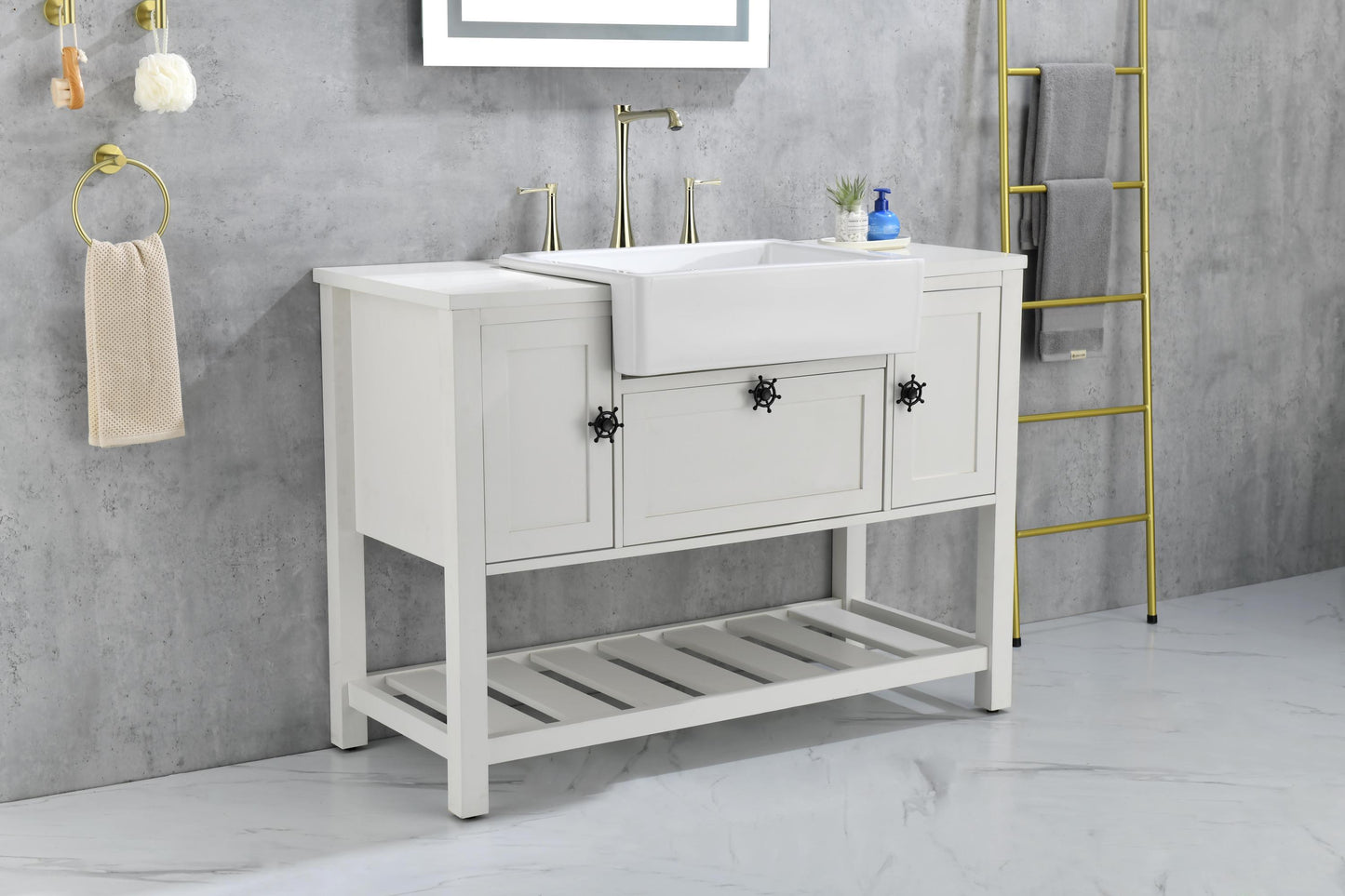 White Ceramic Farmhouse Kitchen Sink with Modern Design