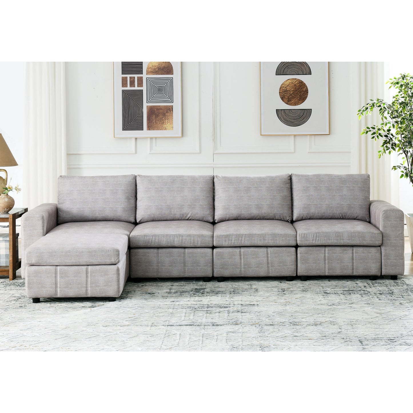 Modular L Shaped Sectional Sofa with Ottoman for Living Room Apartment