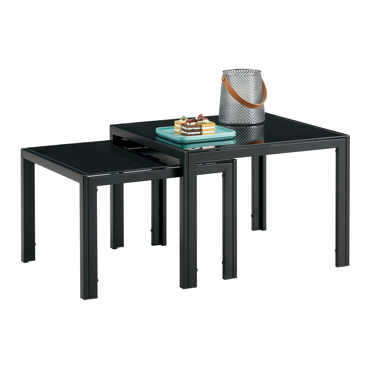 Black Nesting Coffee Table Set with Tempered Glass Finish for Modern Living Rooms