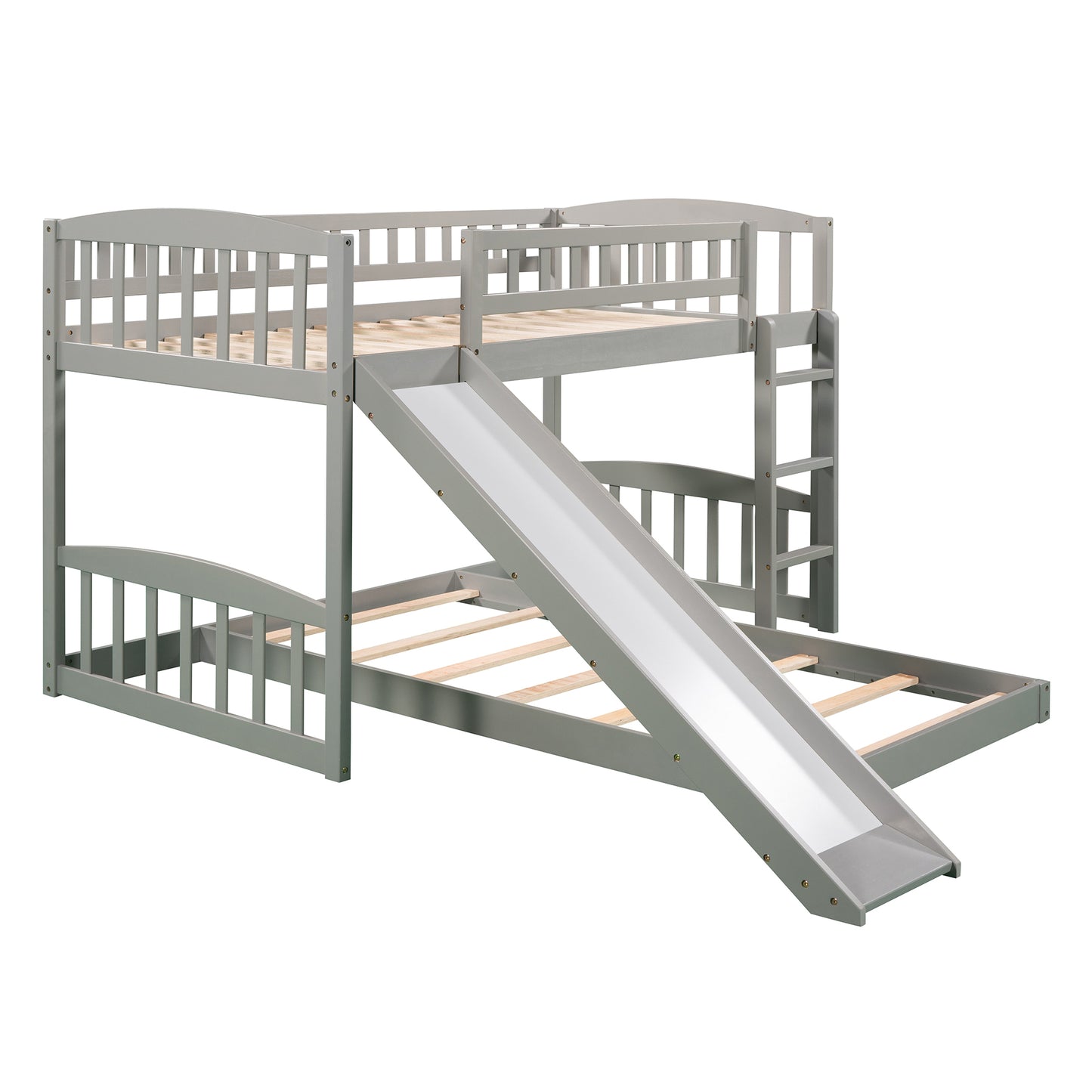 Gray Twin Bunk Bed with Slide, Ladder, and Space-efficient Design