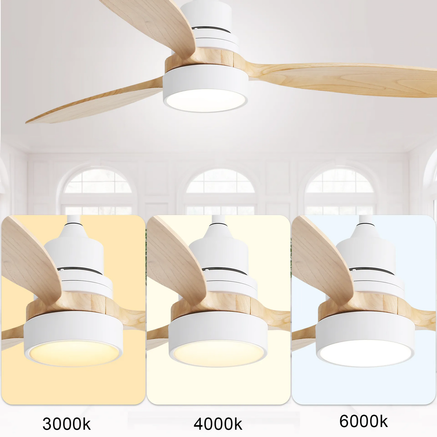 Modern Wood 52 Ceiling Fan with 6 Speed Remote Control for Bedroom