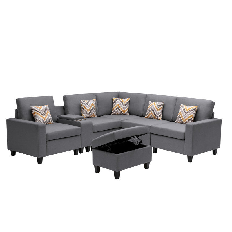 Nolan Gray Linen Fabric 7Pc Reversible Sectional Sofa for Modern Living Rooms