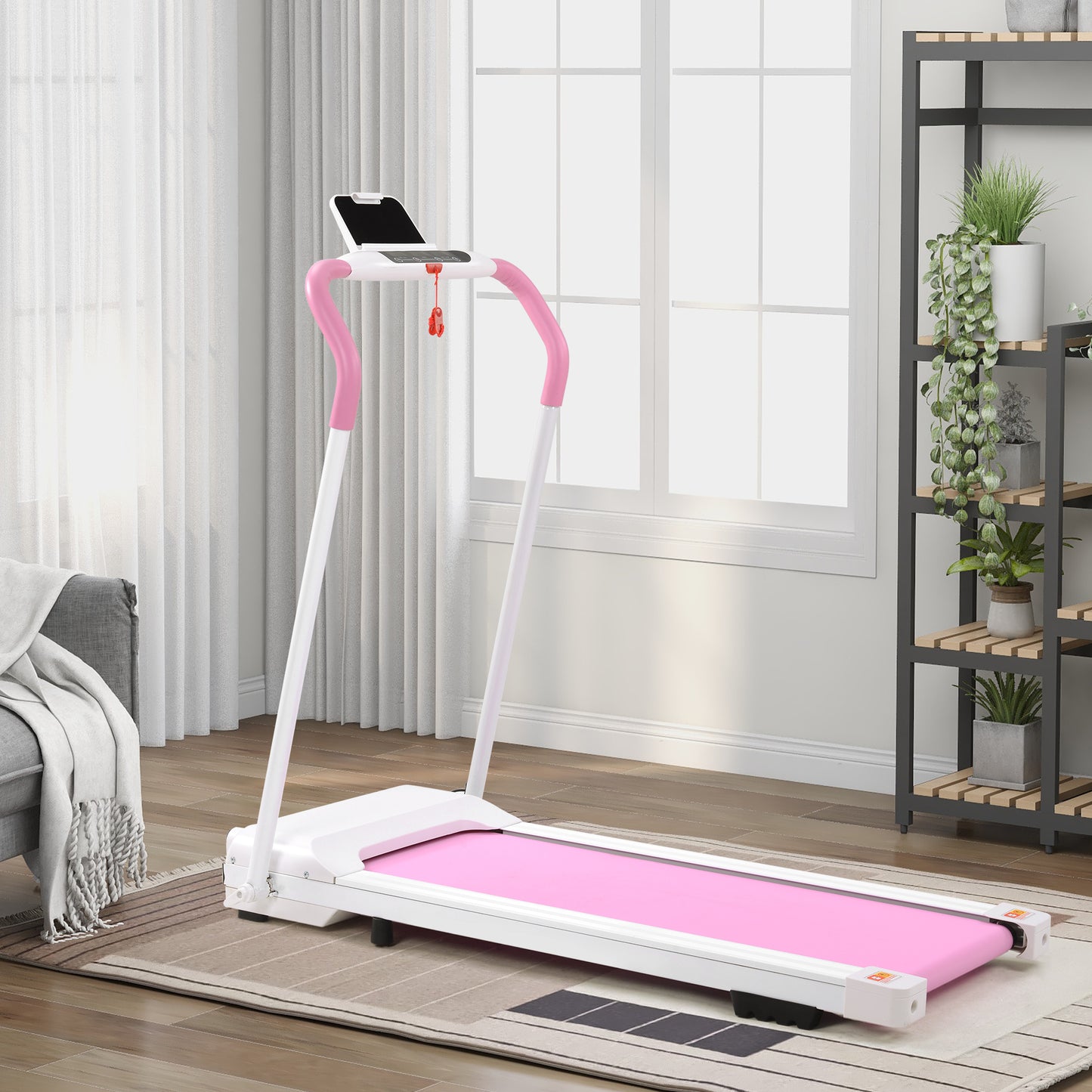 FYC Treadmill Folding Treadmill for Home Portable Electric Motorized Treadmill Running Exercise Machine Compact Treadmill for Home Gym Fitness Workout Walking, No Installation Required, White&Pink