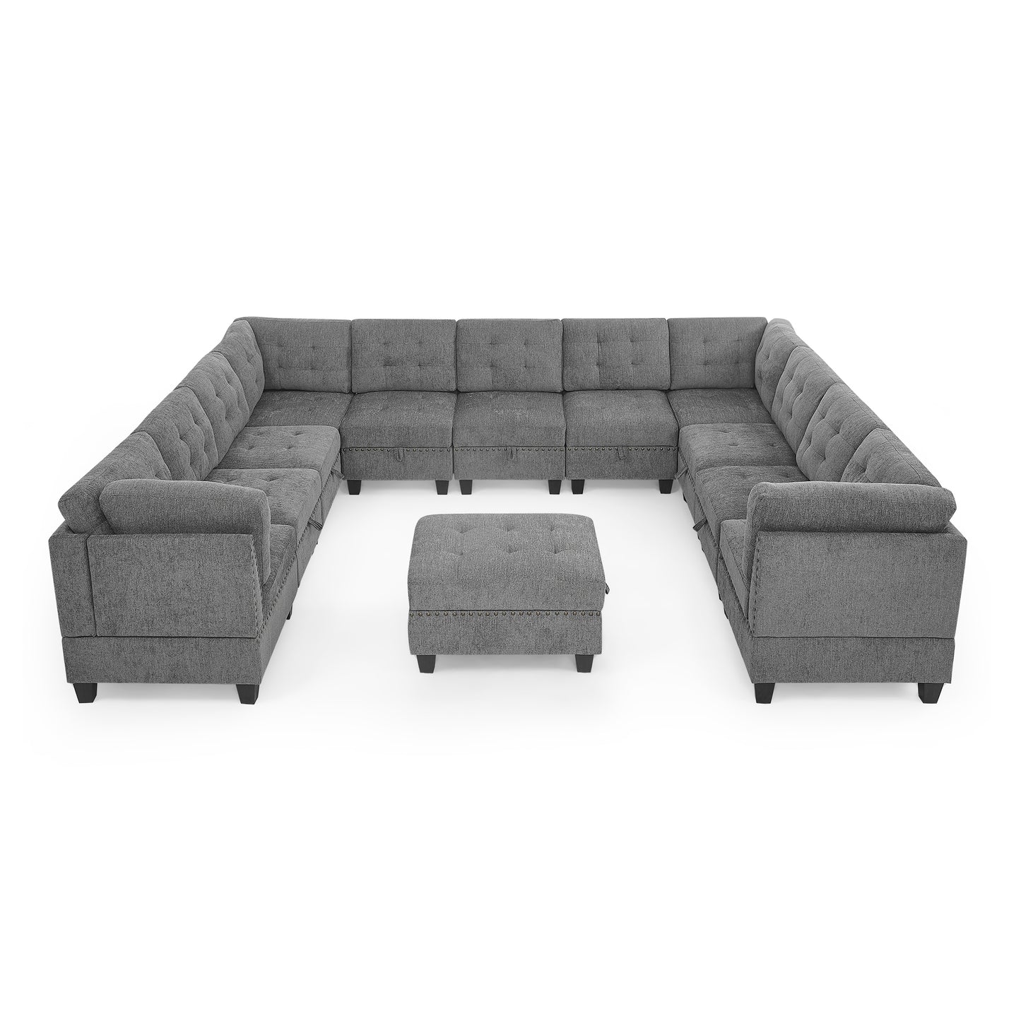 Grey U Shape Modular Sectional Sofa Set - DIY Combination with Versatile Arrangements and Bonus Storage