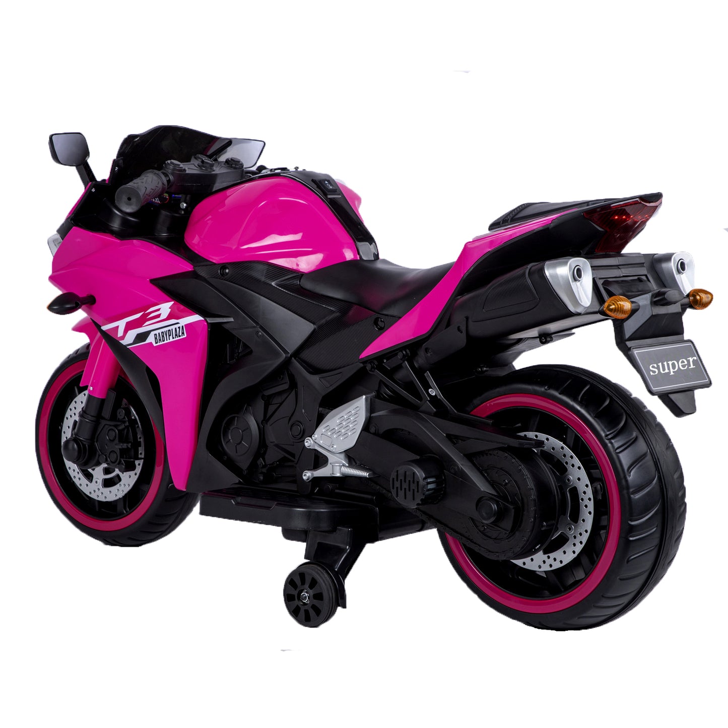 12V Kids Motorcycle Ride-On Toy with Training Wheels and Manual Throttle, Pink